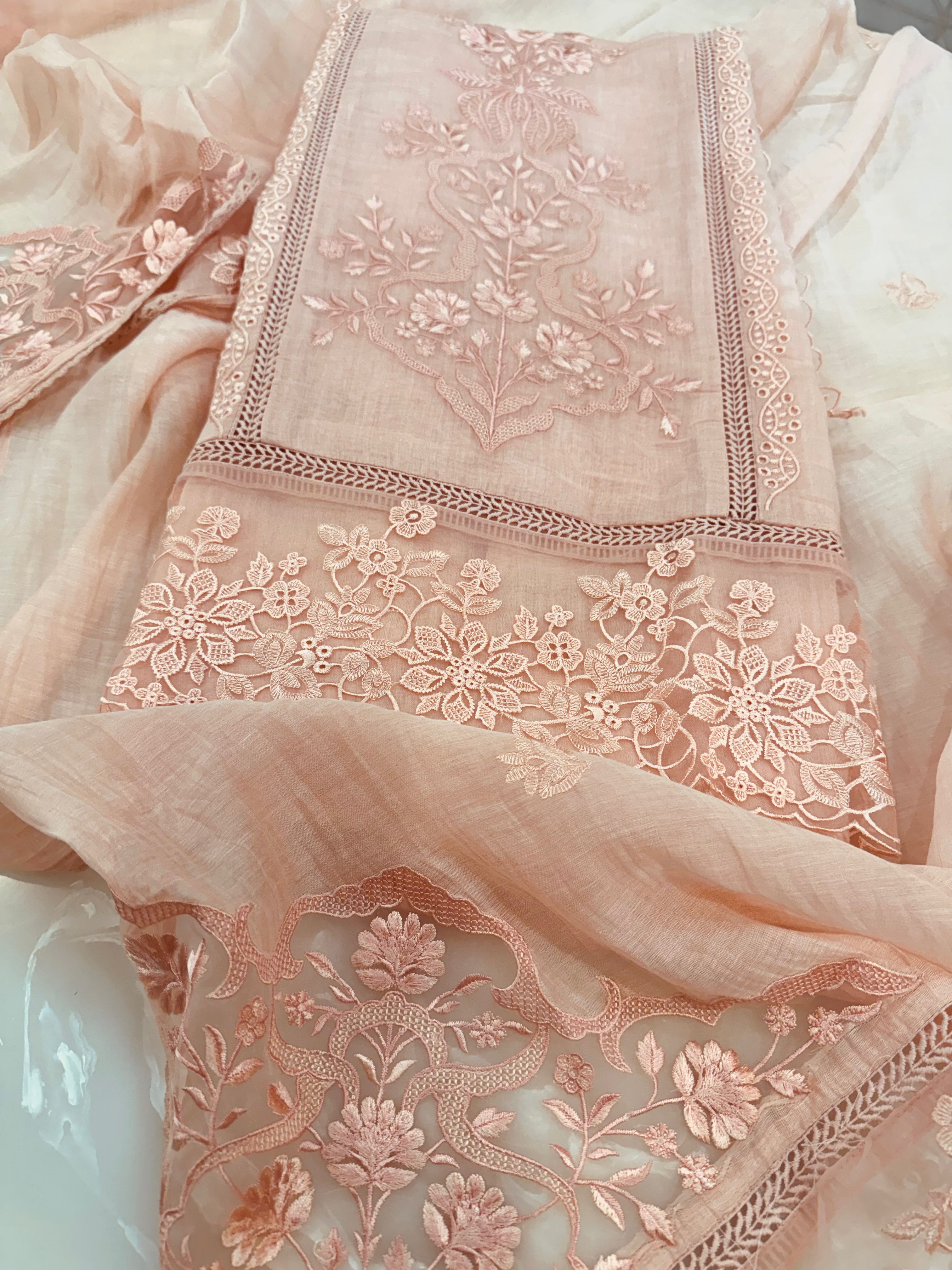 Pure Mul Chanderi Embroidered Kurta Set with Mul Chanderi Dupatta