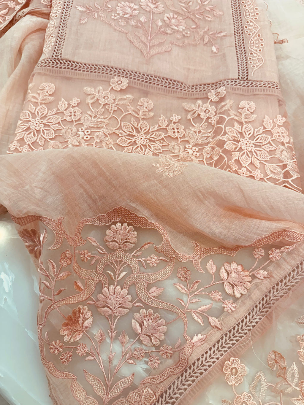 Pure Mul Chanderi Embroidered Kurta Set with Mul Chanderi Dupatta