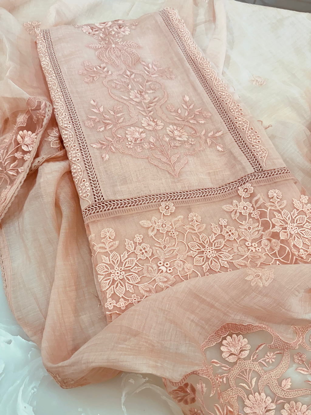 Pure Mul Chanderi Embroidered Kurta Set with Mul Chanderi Dupatta