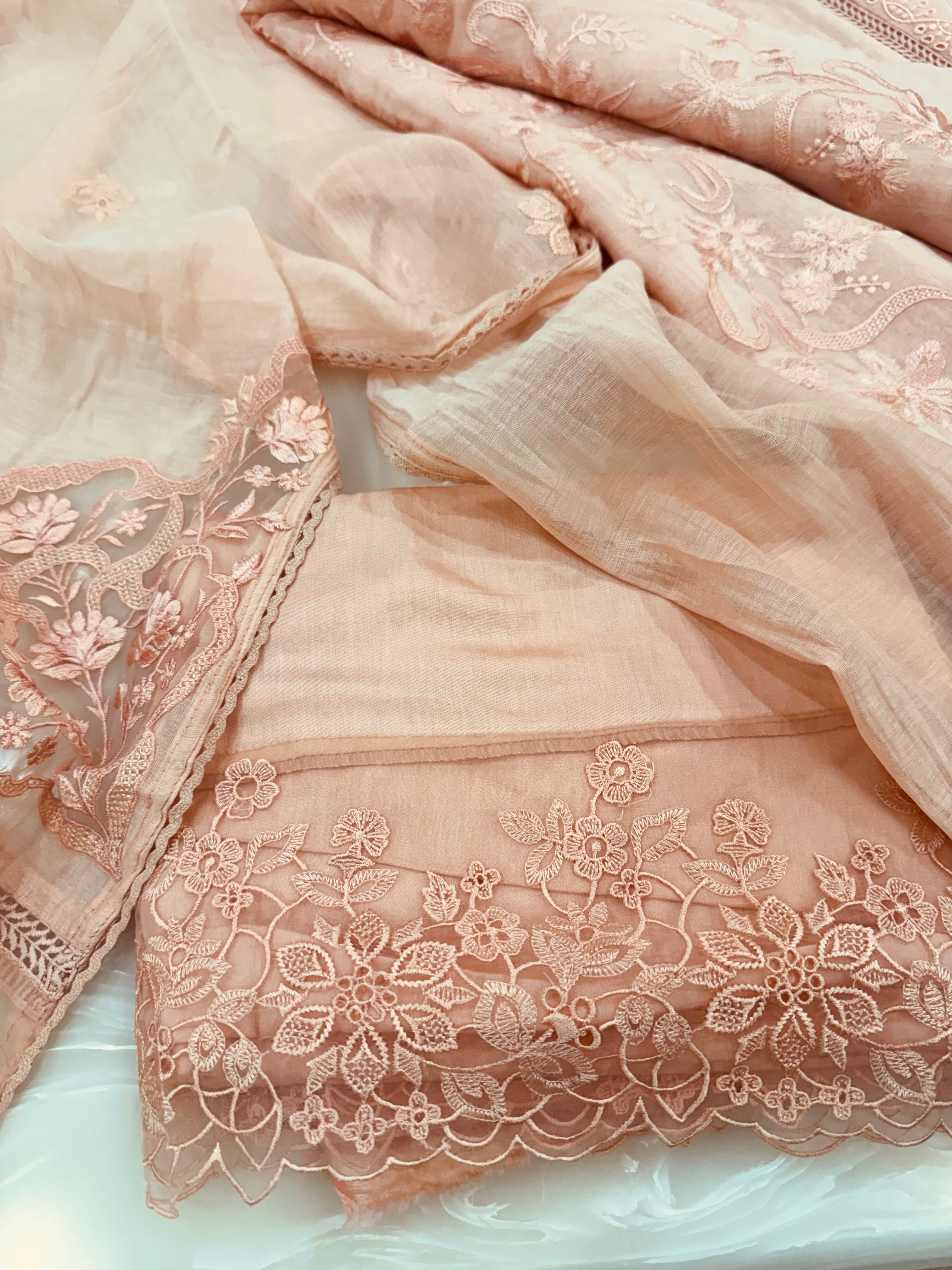 Pure Mul Chanderi Embroidered Kurta Set with Mul Chanderi Dupatta