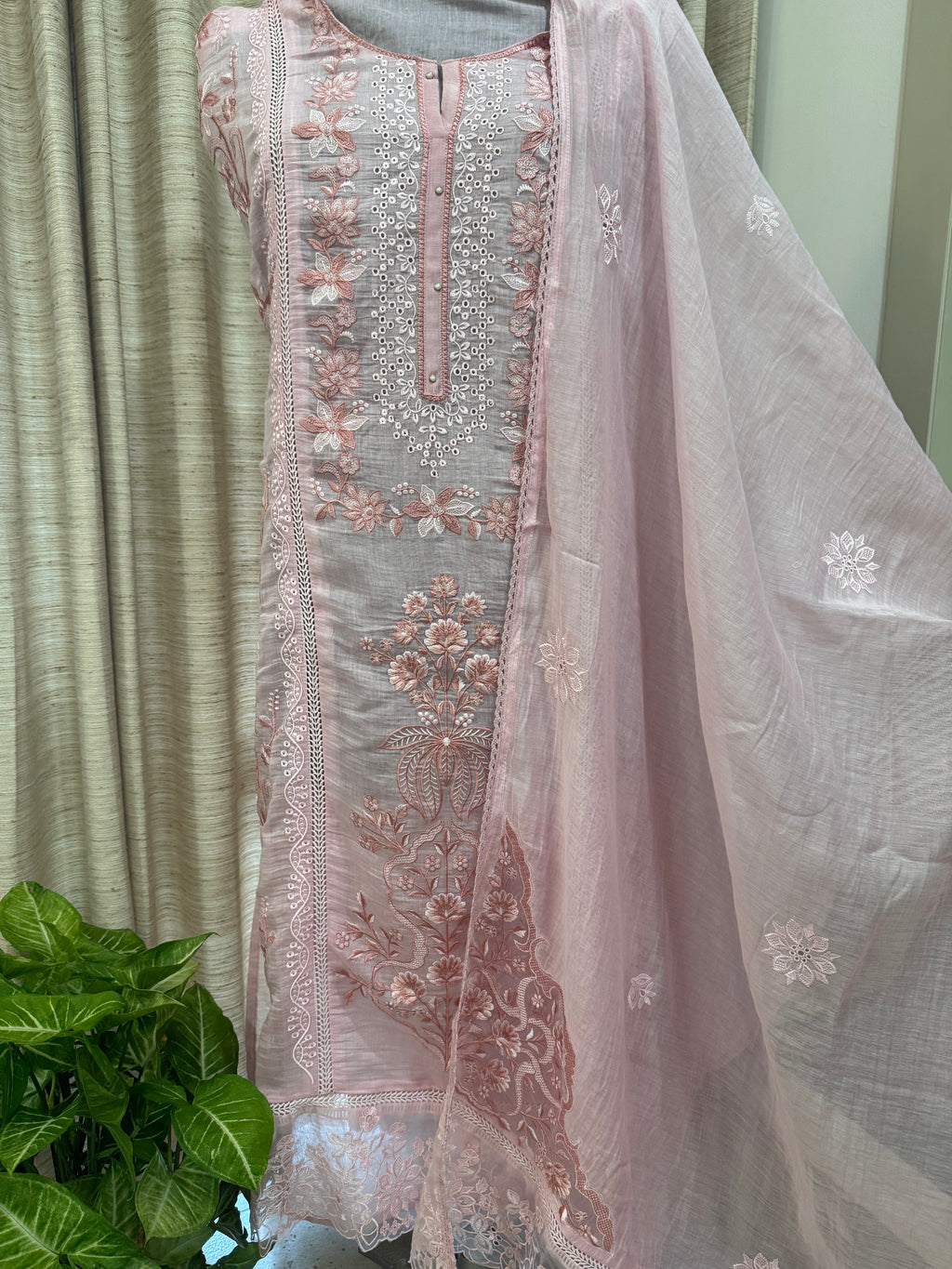 Pure Mul Chanderi Embroidered Kurta Set with Mul Chanderi Dupatta