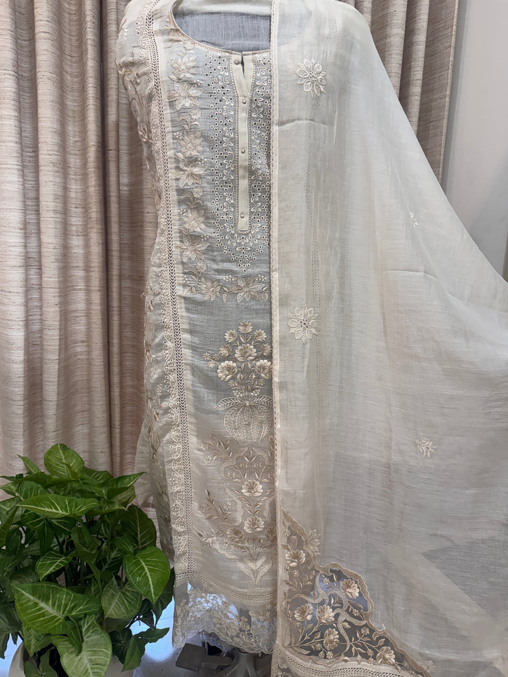 Pure Mul Chanderi Embroidered Kurta Set with Mul Chanderi Dupatta