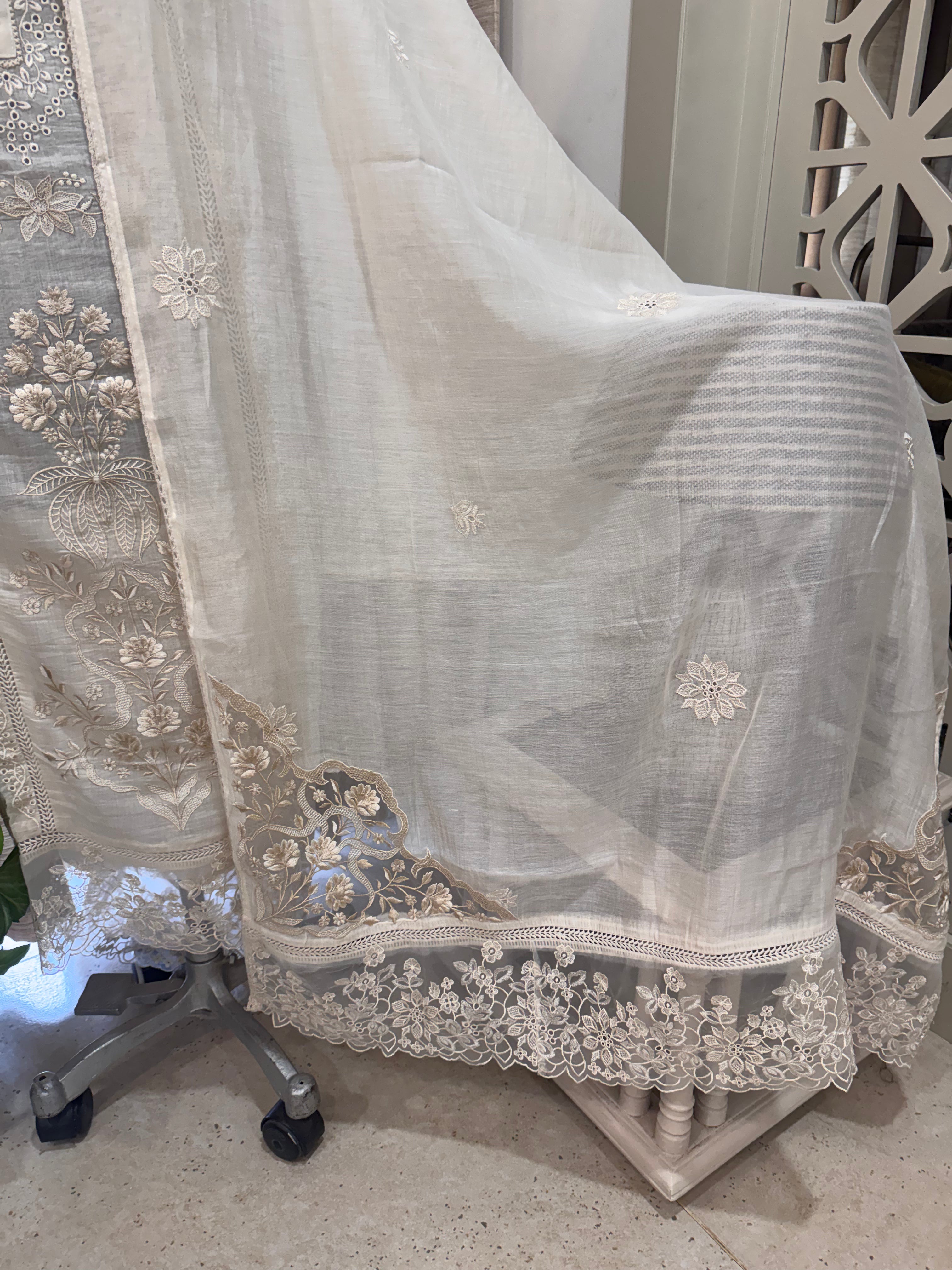 Pure Mul Chanderi Embroidered Kurta Set with Mul Chanderi Dupatta