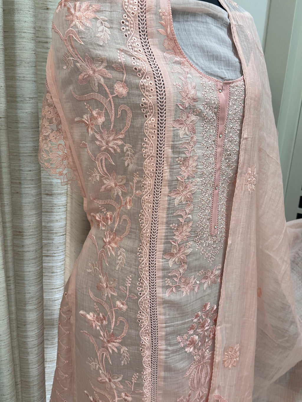 Pure Mul Chanderi Embroidered Kurta Set with Mul Chanderi Dupatta