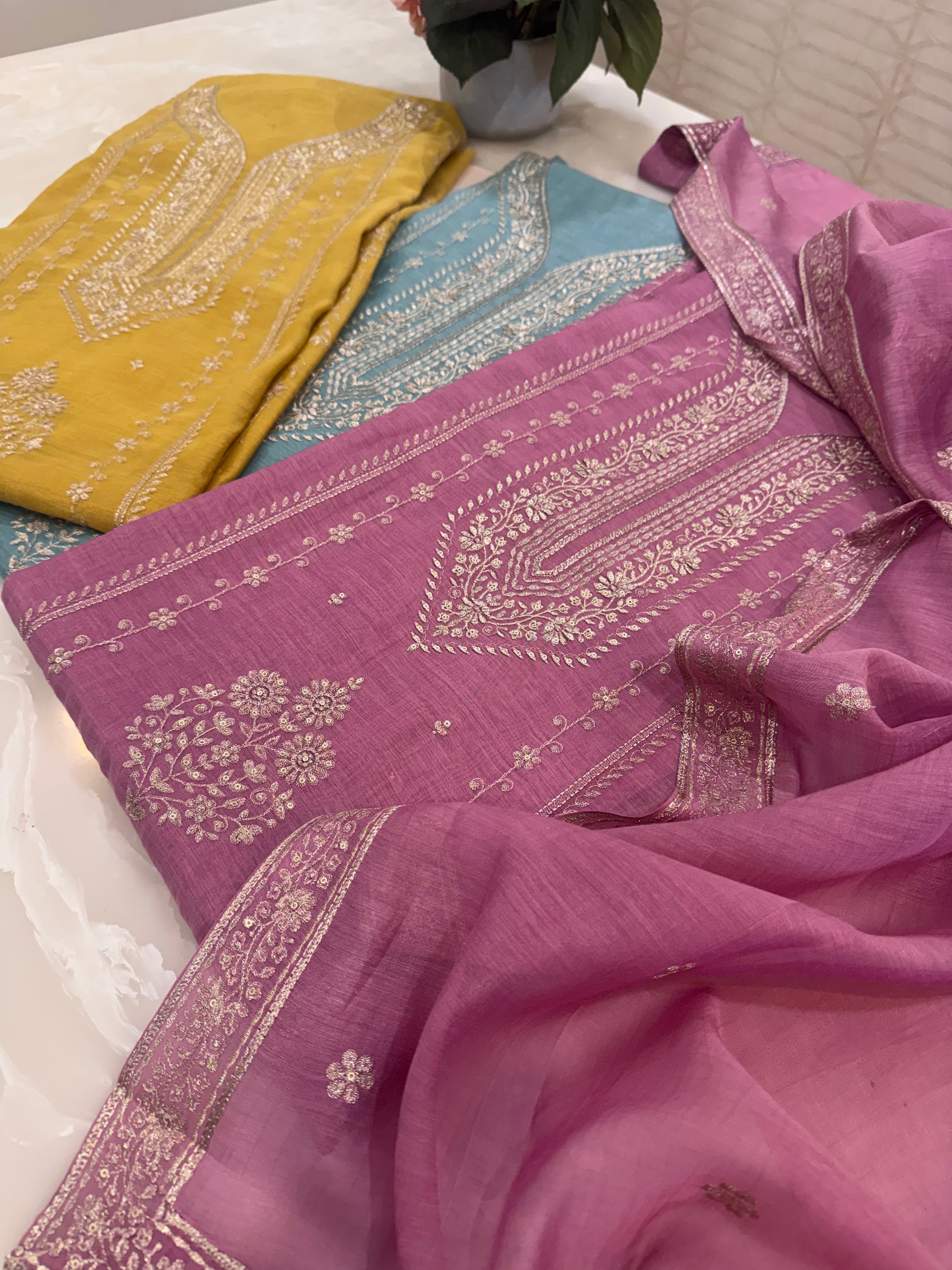 Pure Mul Chanderi Aari & Tilla Work Kurta Dupatta Set