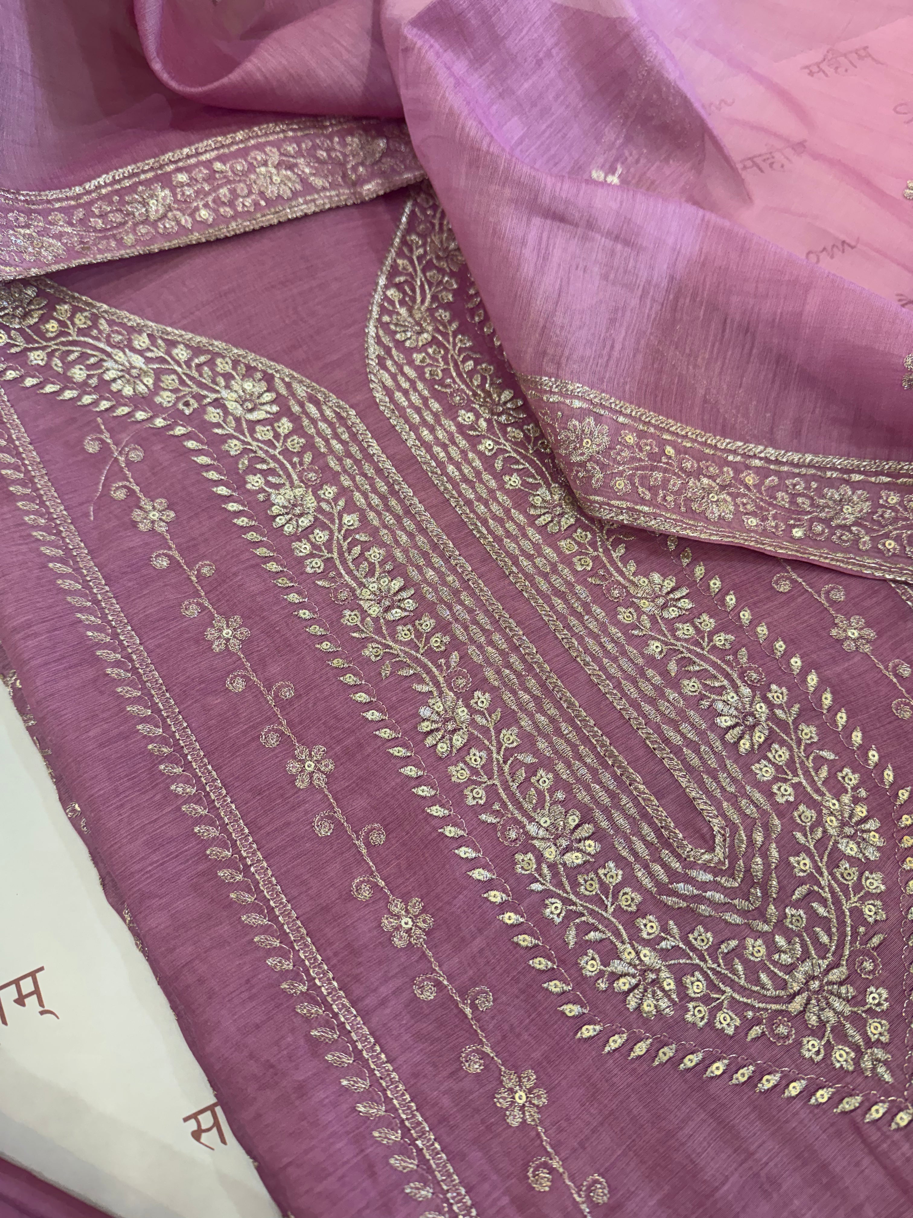Pure Mul Chanderi Aari & Tilla Work Kurta Dupatta Set