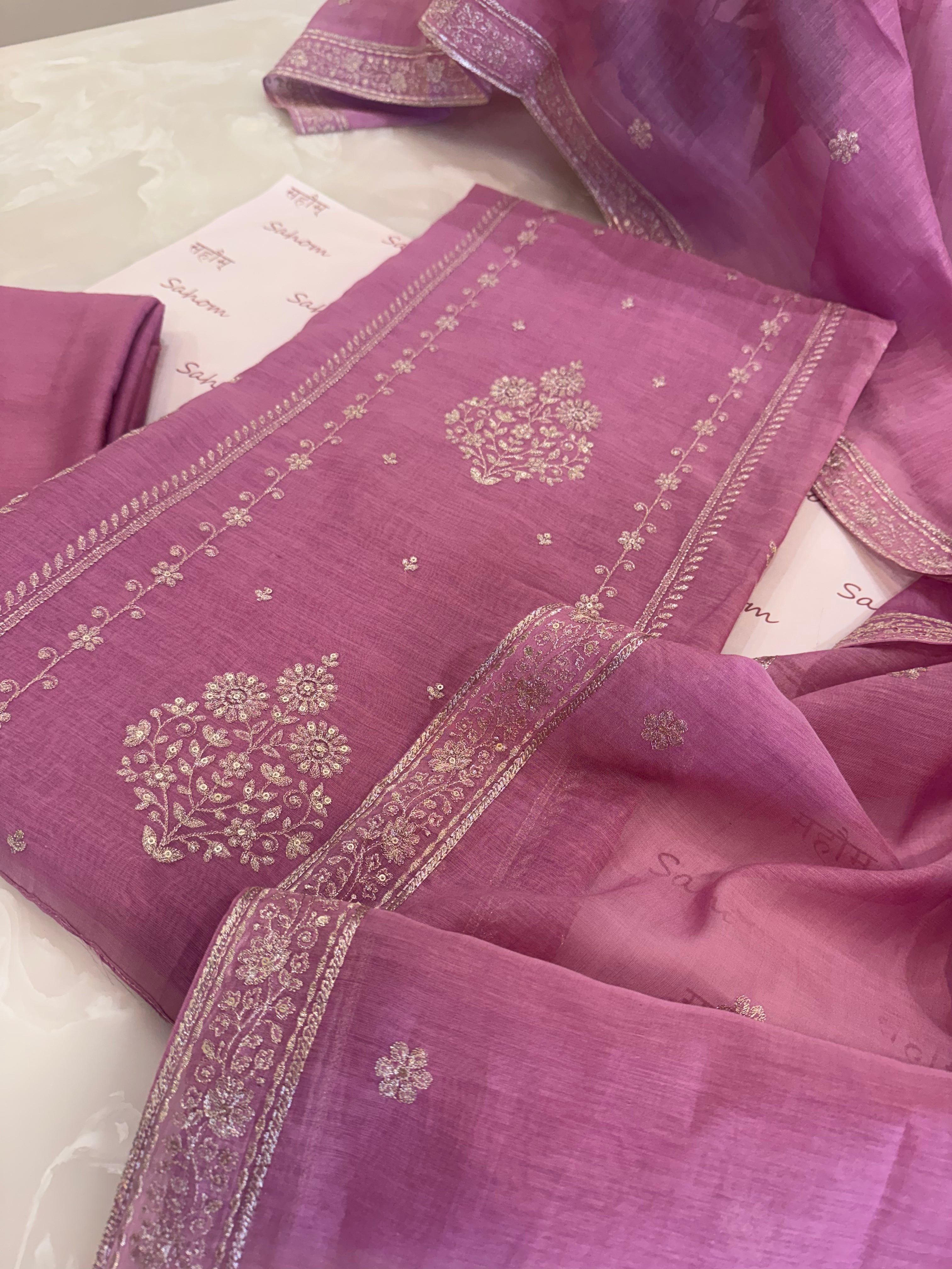 Pure Mul Chanderi Aari & Tilla Work Kurta Dupatta Set