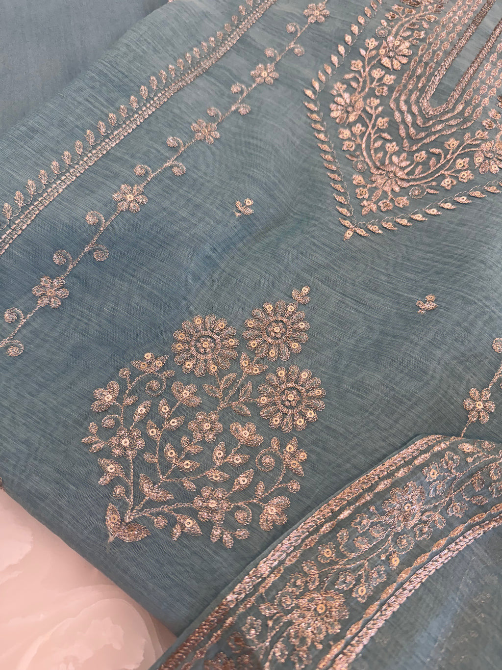 Pure Mul Chanderi Aari & Tilla Work Kurta Dupatta Set