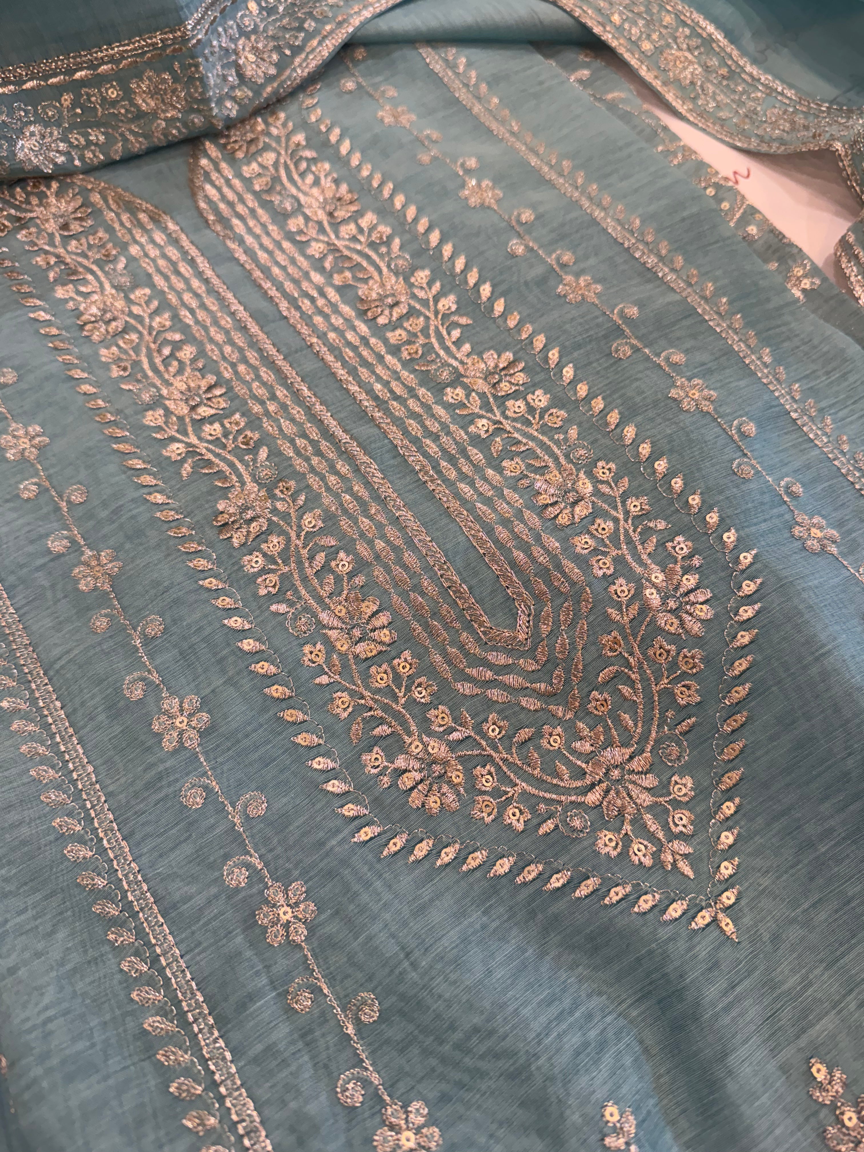Pure Mul Chanderi Aari & Tilla Work Kurta Dupatta Set