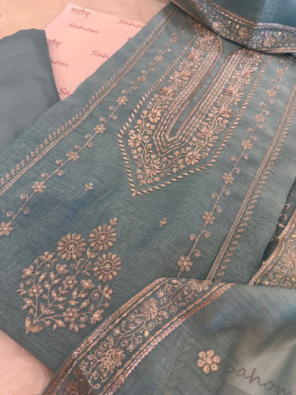 Pure Mul Chanderi Aari & Tilla Work Kurta Dupatta Set