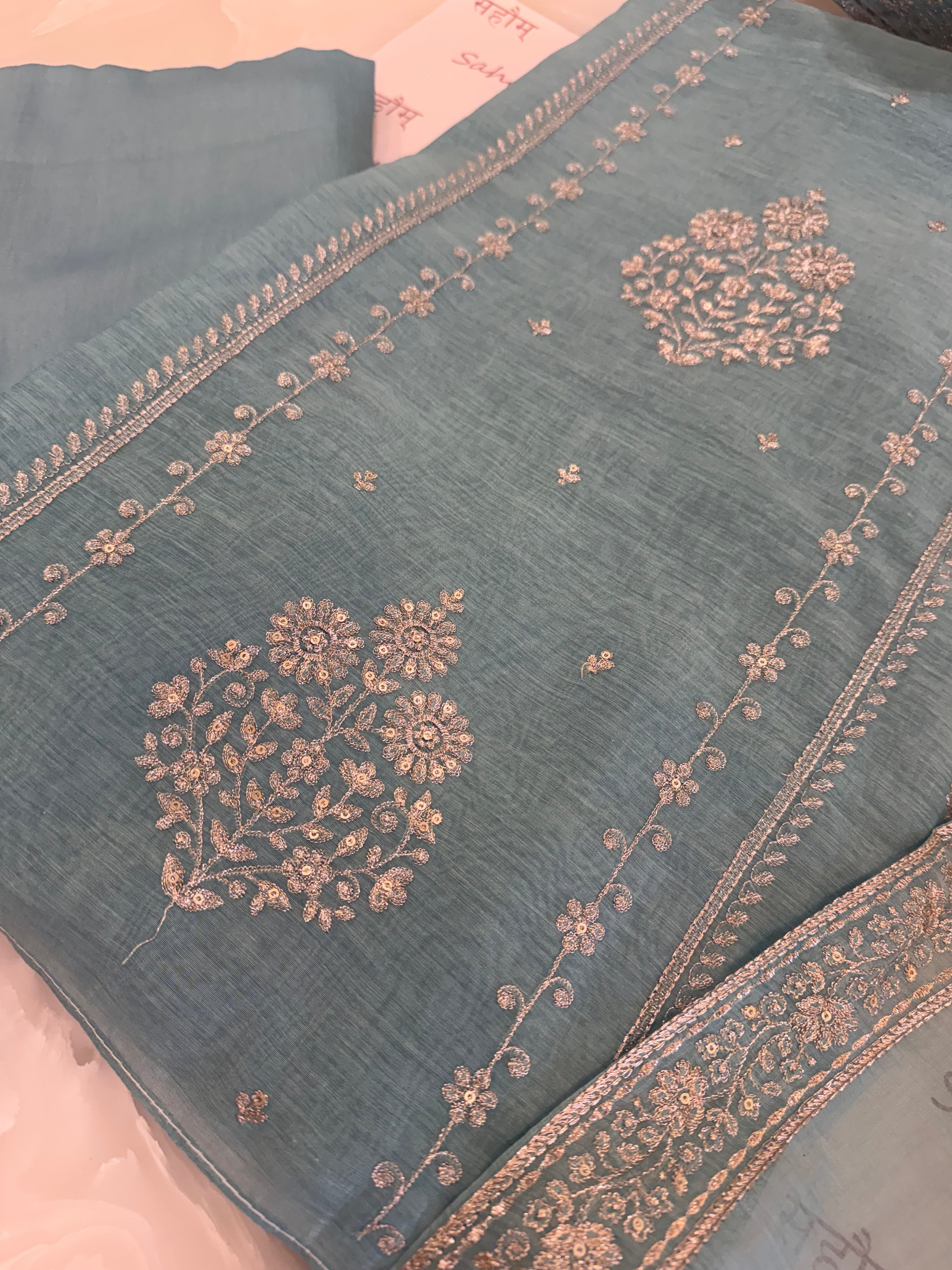 Pure Mul Chanderi Aari & Tilla Work Kurta Dupatta Set