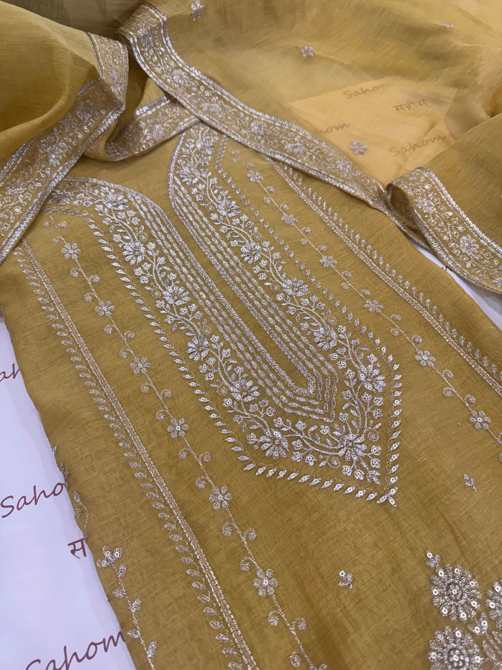 Pure Mul Chanderi Aari & Tilla Work Kurta Dupatta Set