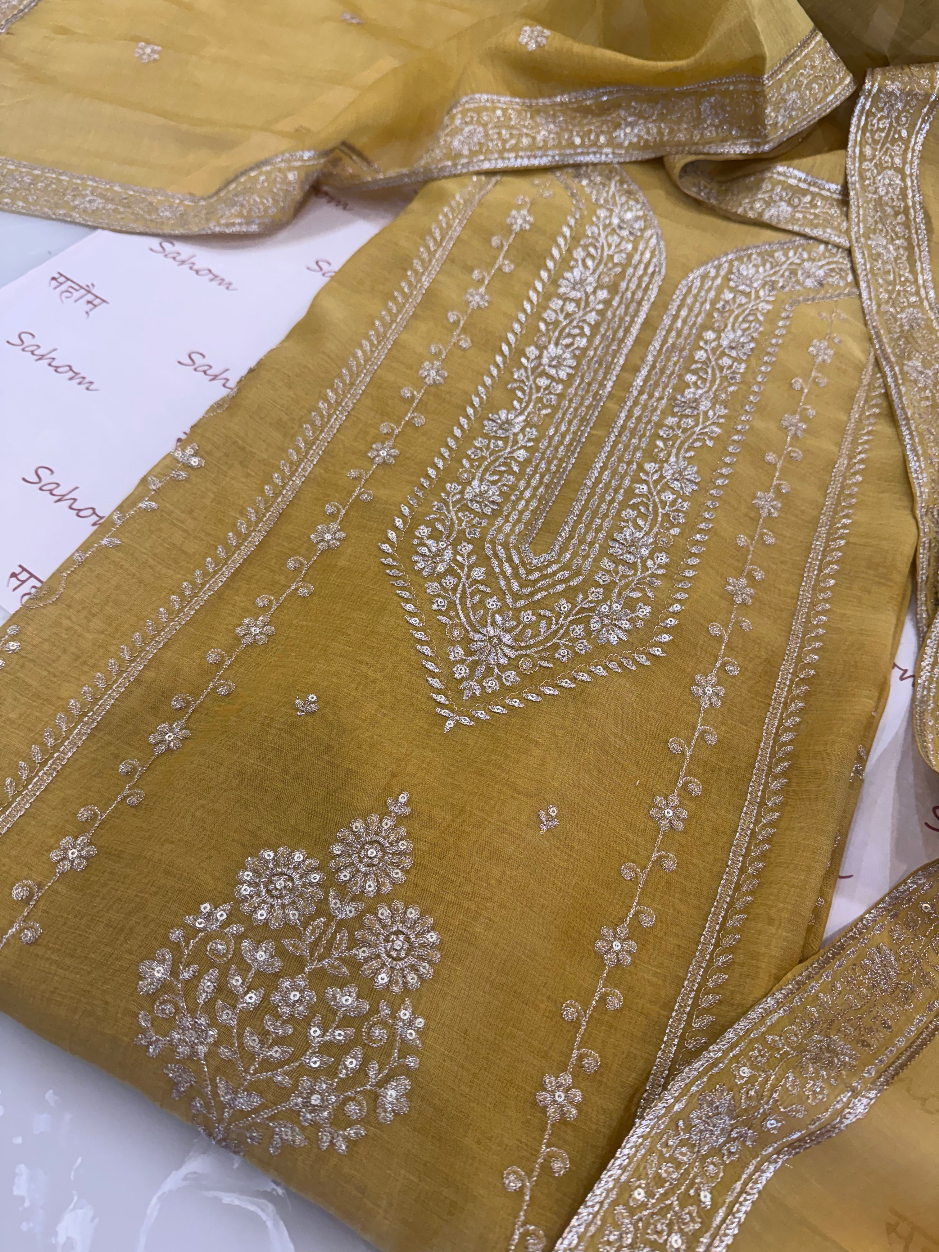Pure Mul Chanderi Aari & Tilla Work Kurta Dupatta Set