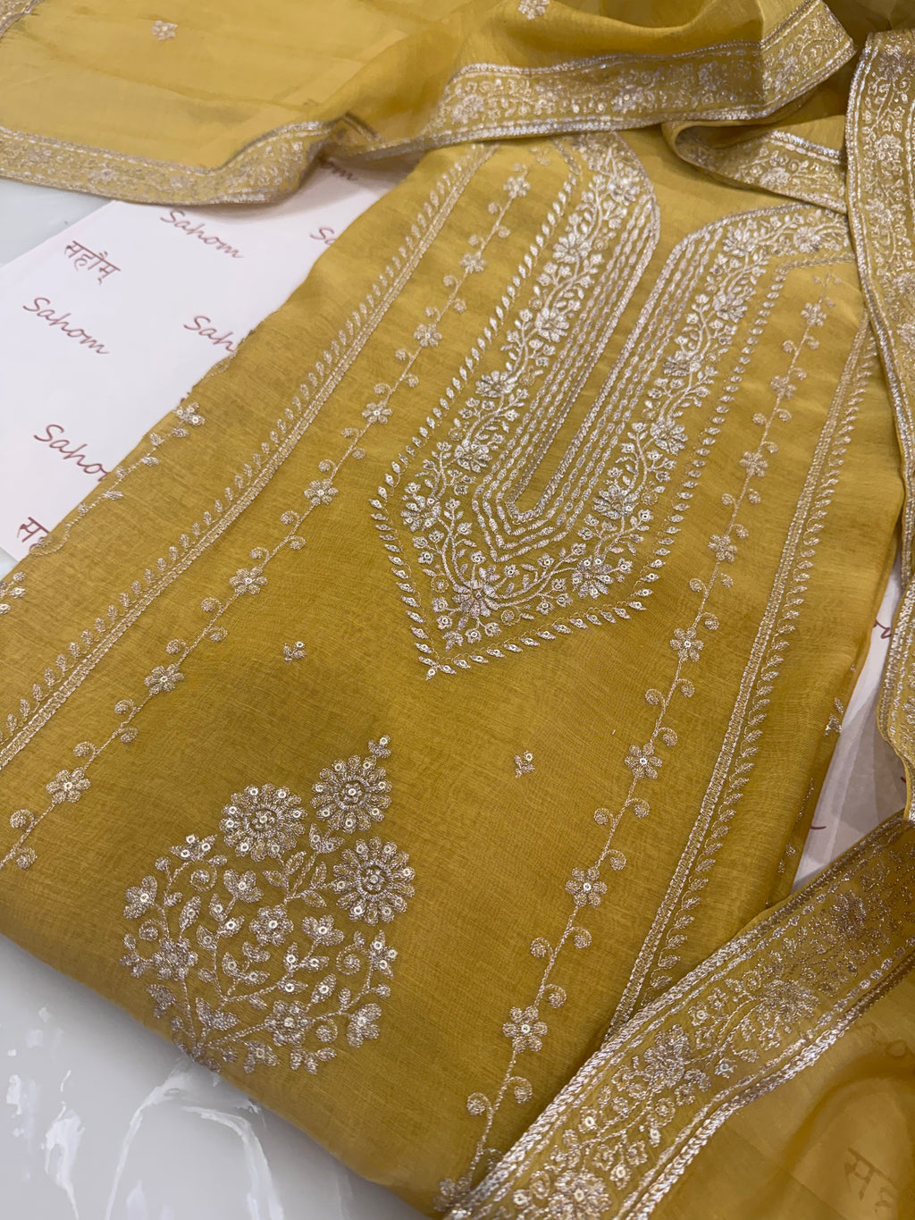 Pure Mul Chanderi Aari & Tilla Work Kurta Dupatta Set