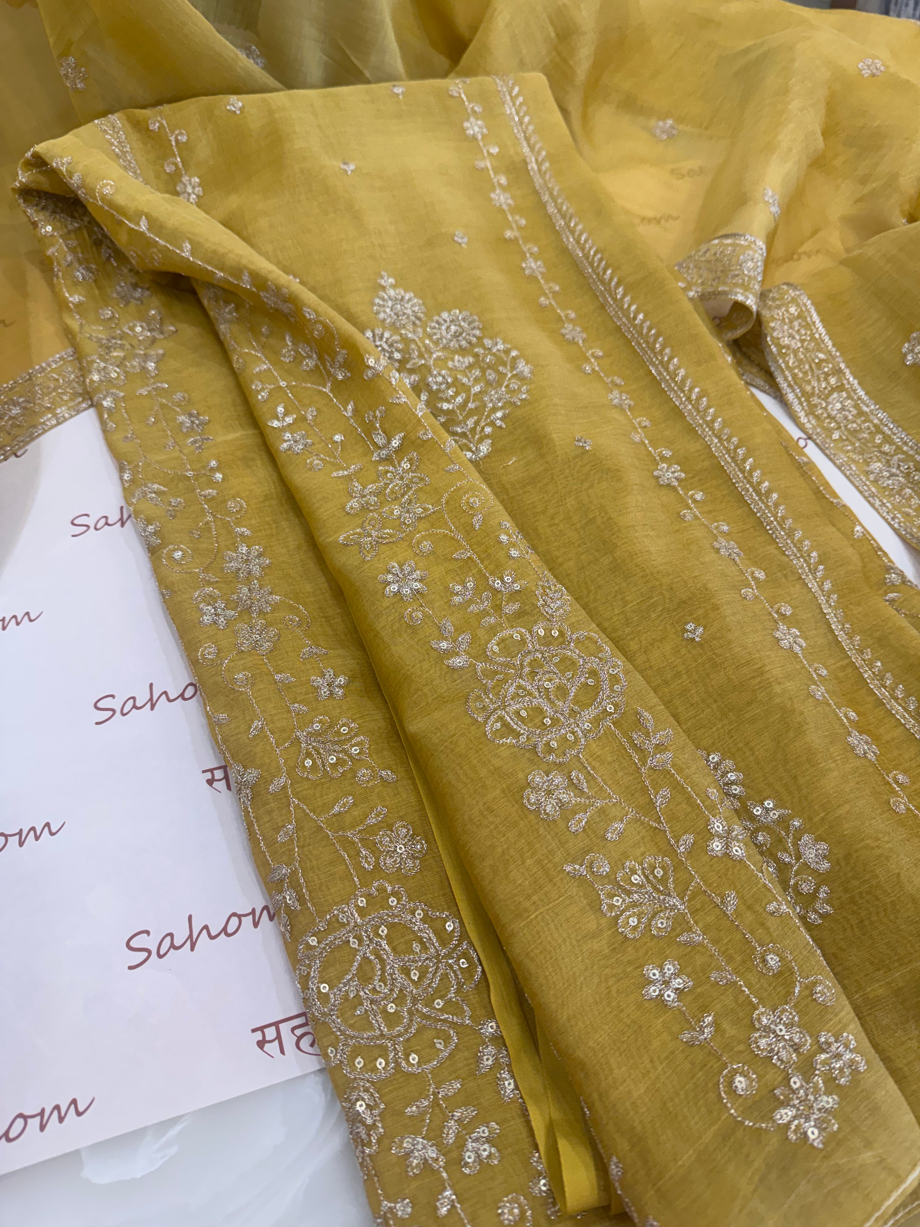 Pure Mul Chanderi Aari & Tilla Work Kurta Dupatta Set