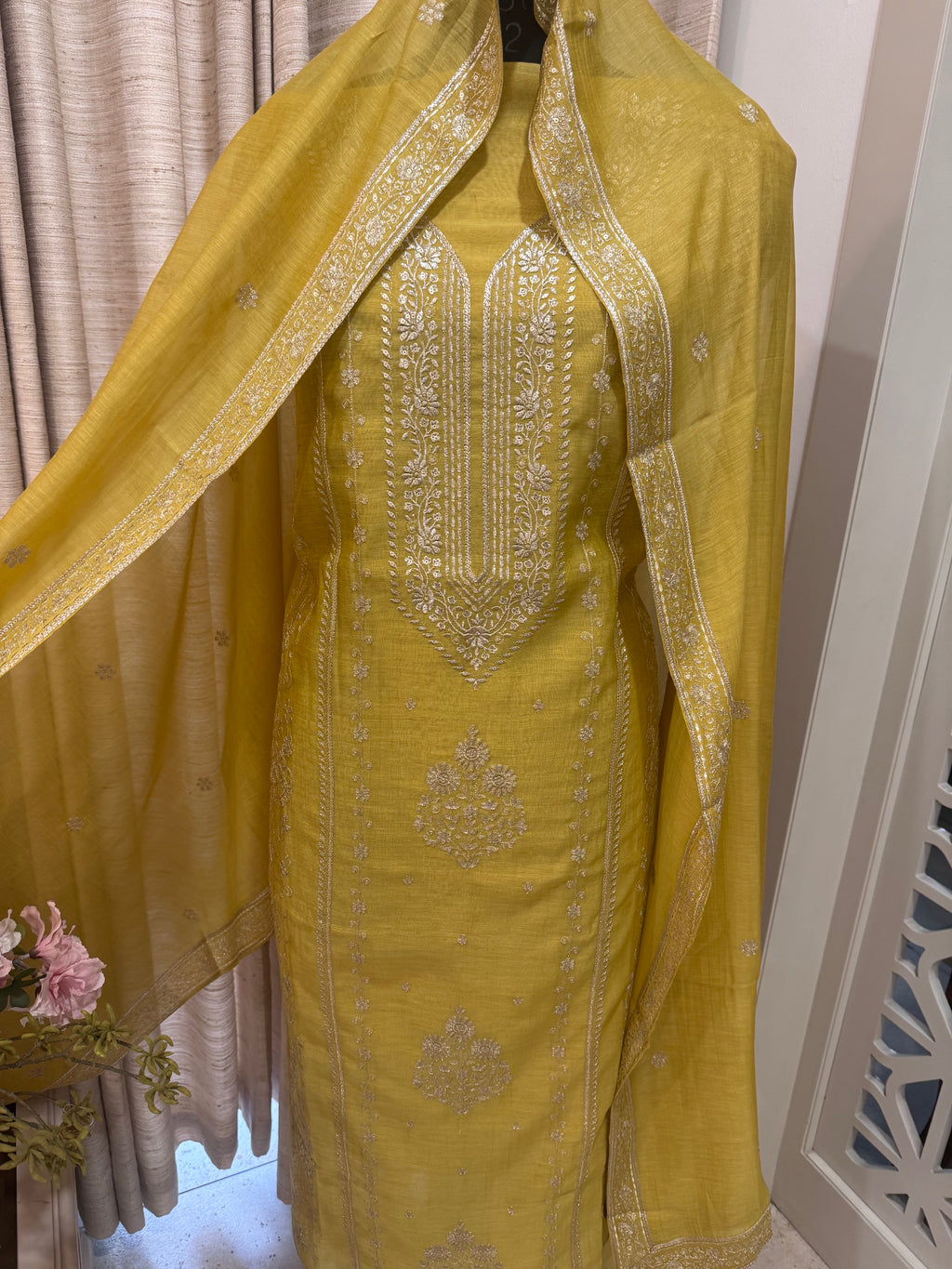Pure Mul Chanderi Aari & Tilla Work Kurta Dupatta Set