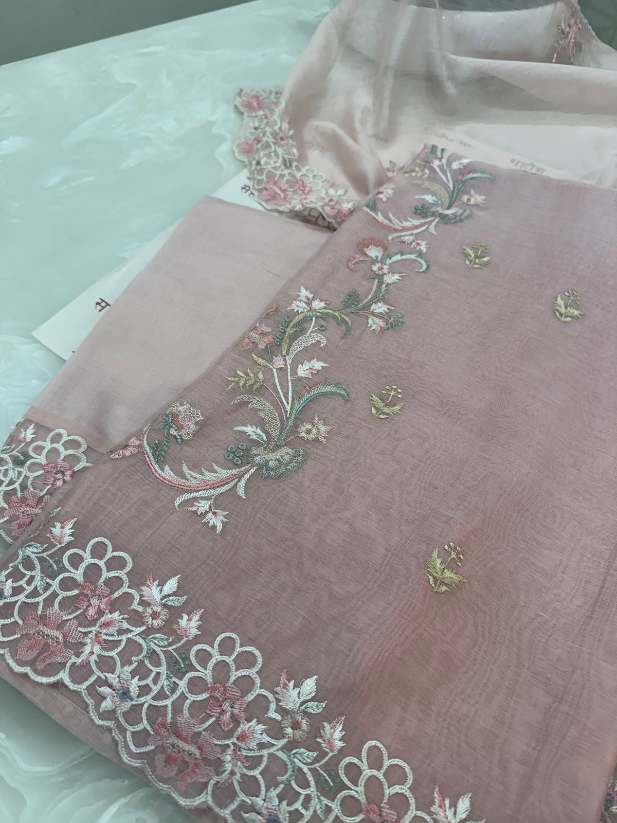 Pure Mul Chanderi Kurta Set with Embroidered Dupatta & Embroidered Lower
