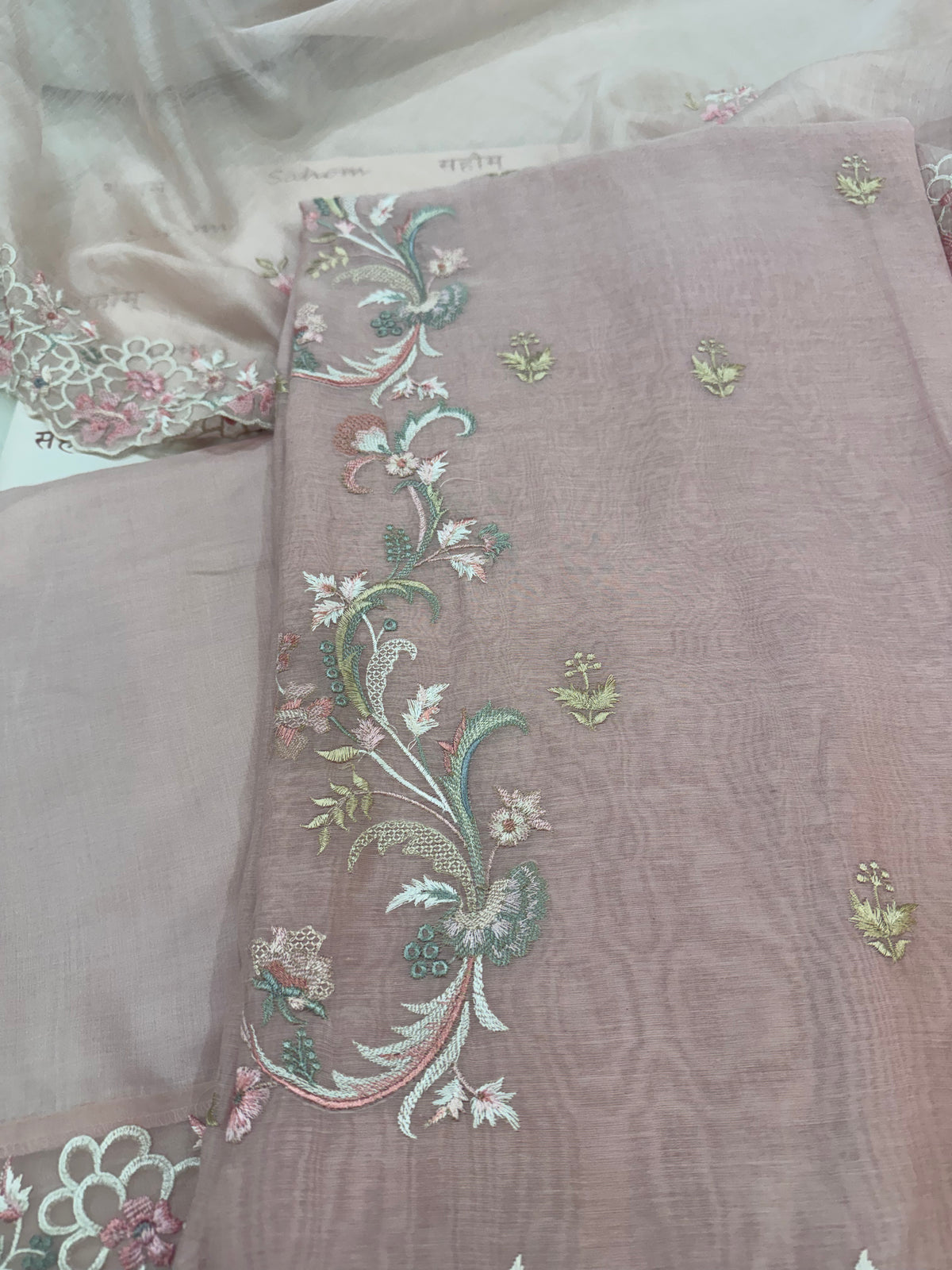 Pure Mul Chanderi Kurta Set with Embroidered Dupatta & Embroidered Lower