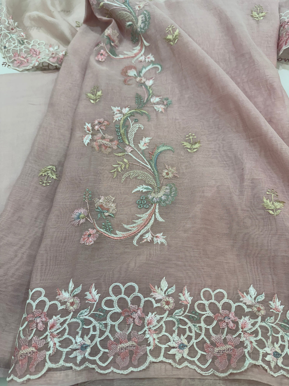 Pure Mul Chanderi Kurta Set with Embroidered Dupatta & Embroidered Lower