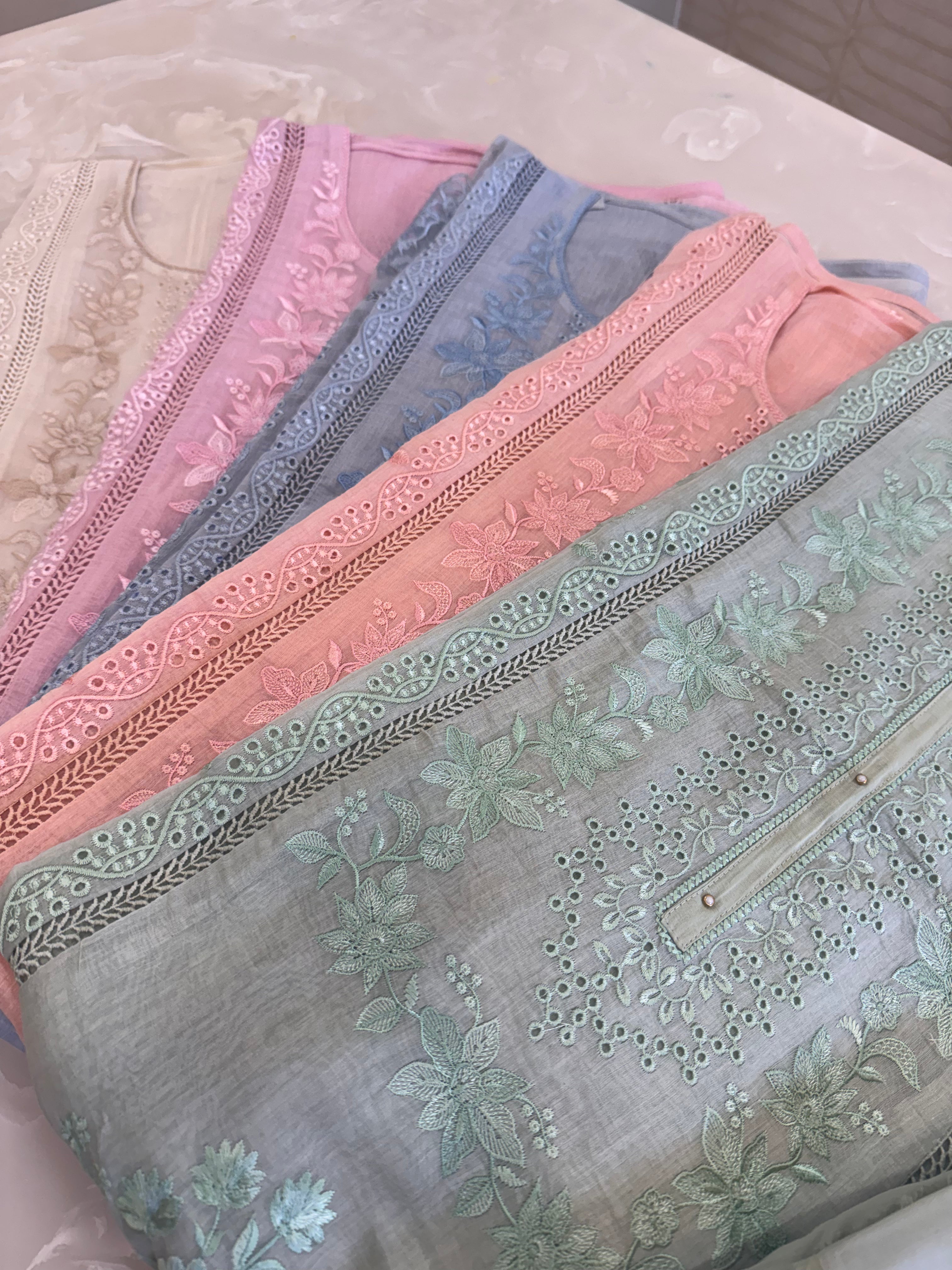 Pure Mul Chanderi Embroidered Kurta Set with Mul Chanderi Dupatta