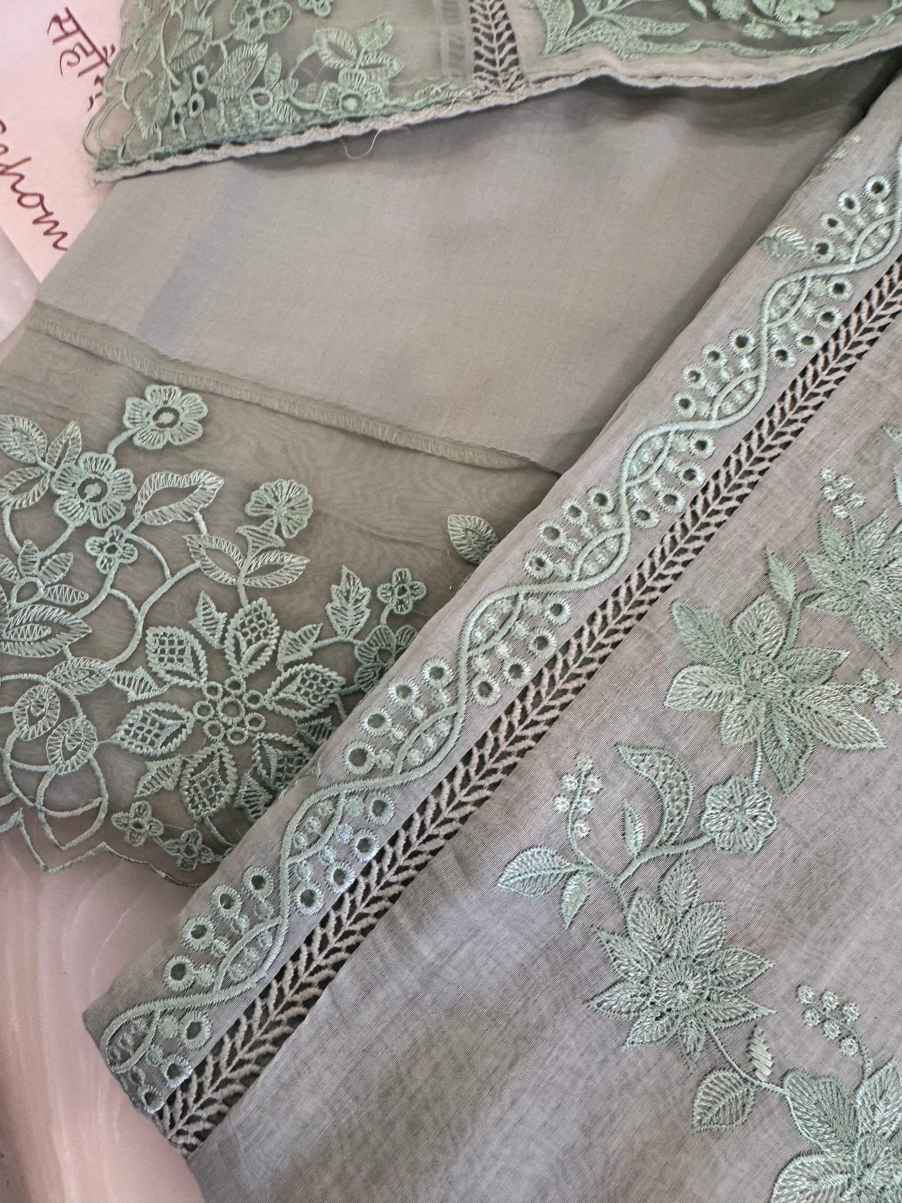 Pure Mul Chanderi Embroidered Kurta Set with Mul Chanderi Dupatta