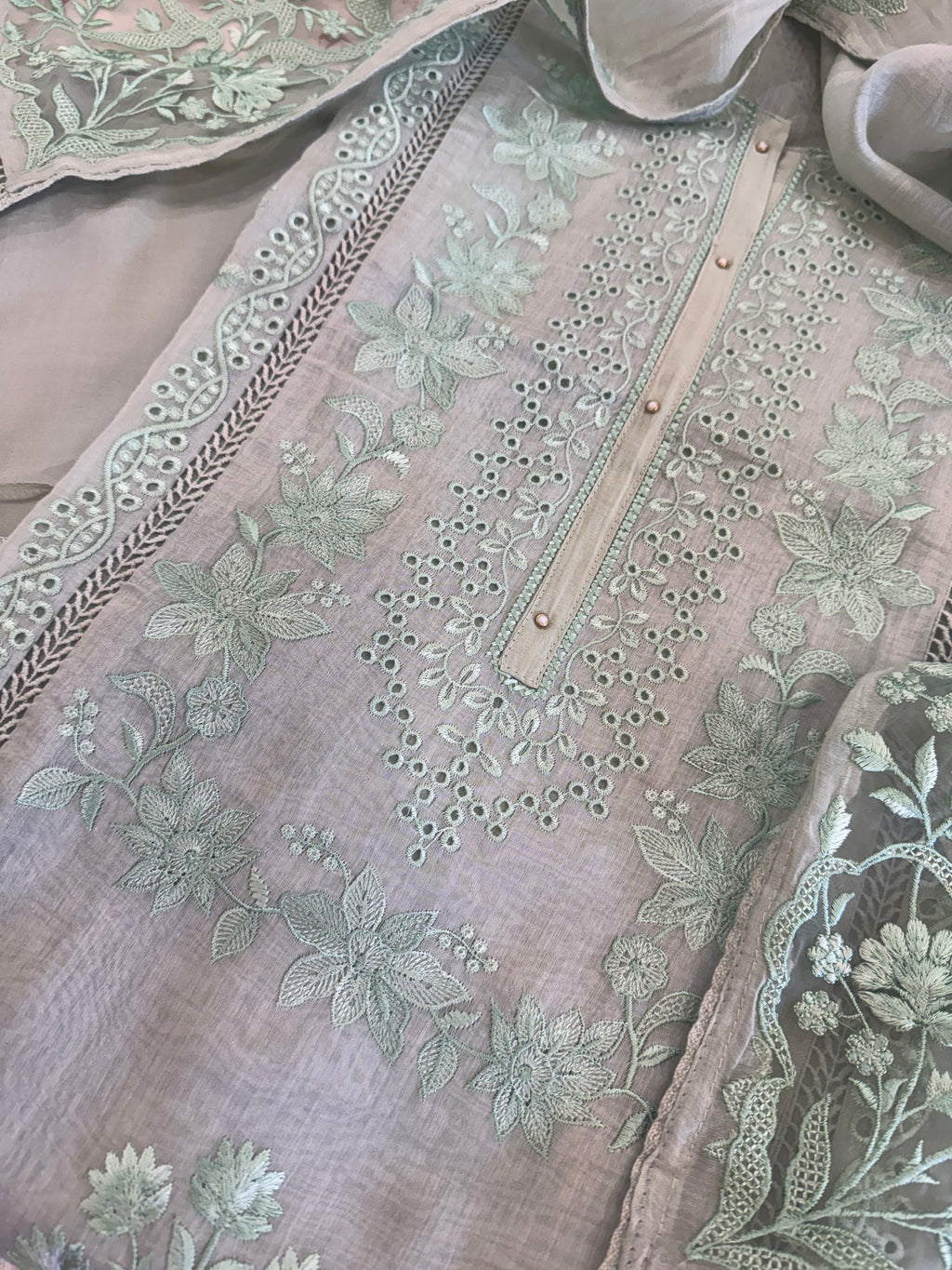 Pure Mul Chanderi Embroidered Kurta Set with Mul Chanderi Dupatta