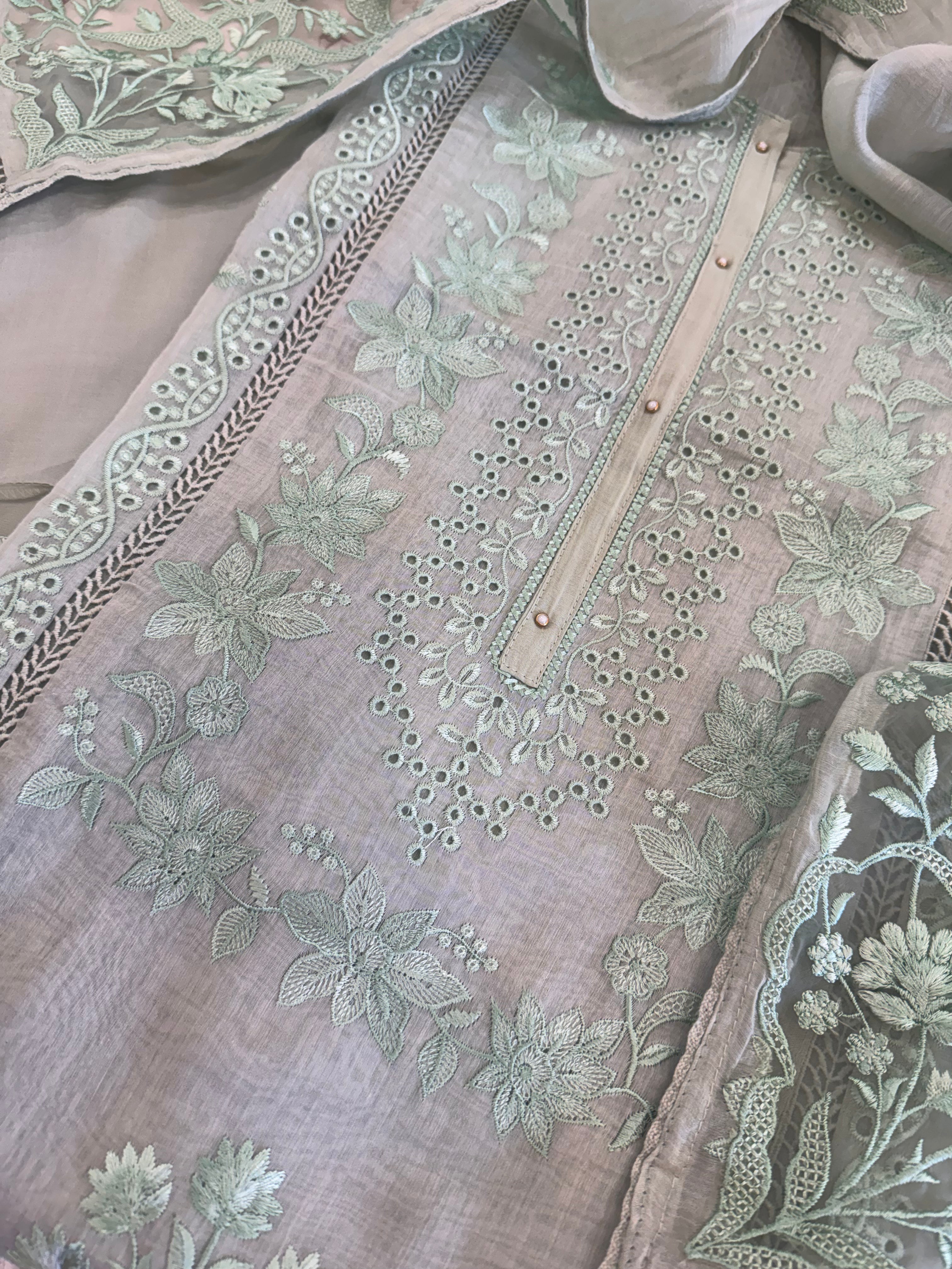 Pure Mul Chanderi Embroidered Kurta Set with Mul Chanderi Dupatta