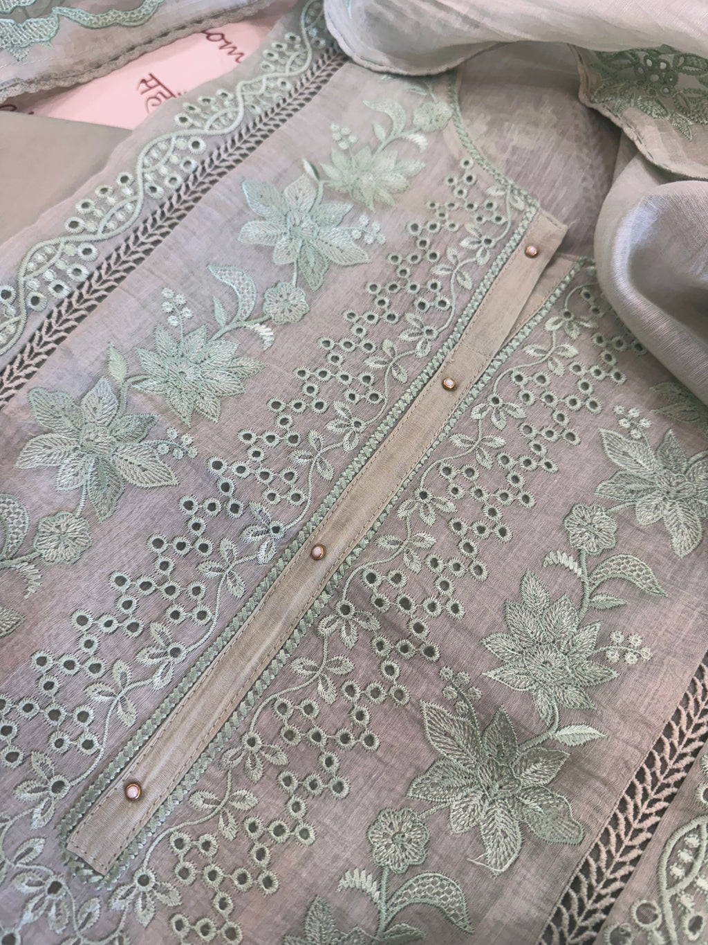 Pure Mul Chanderi Embroidered Kurta Set with Mul Chanderi Dupatta