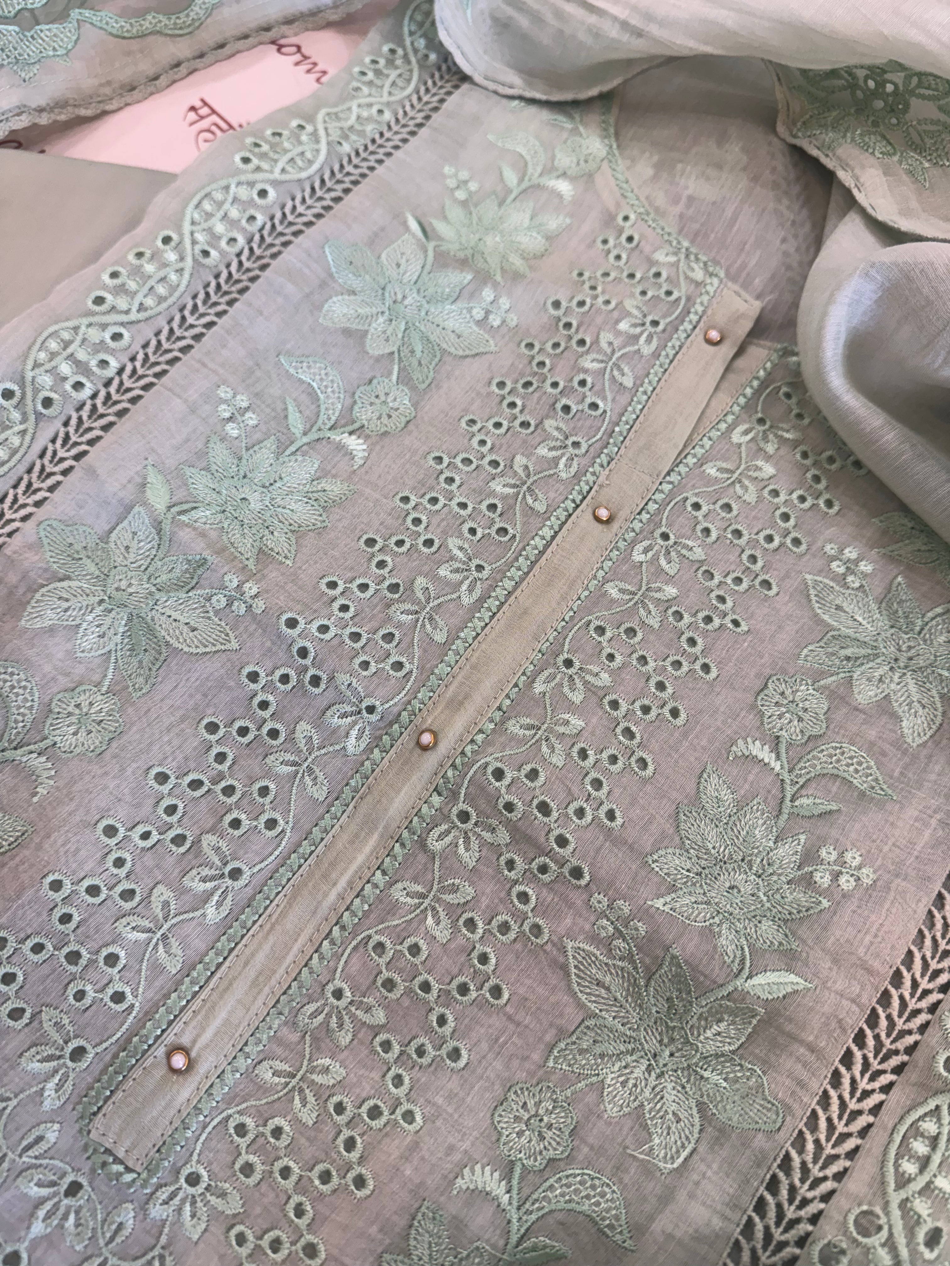 Pure Mul Chanderi Embroidered Kurta Set with Mul Chanderi Dupatta