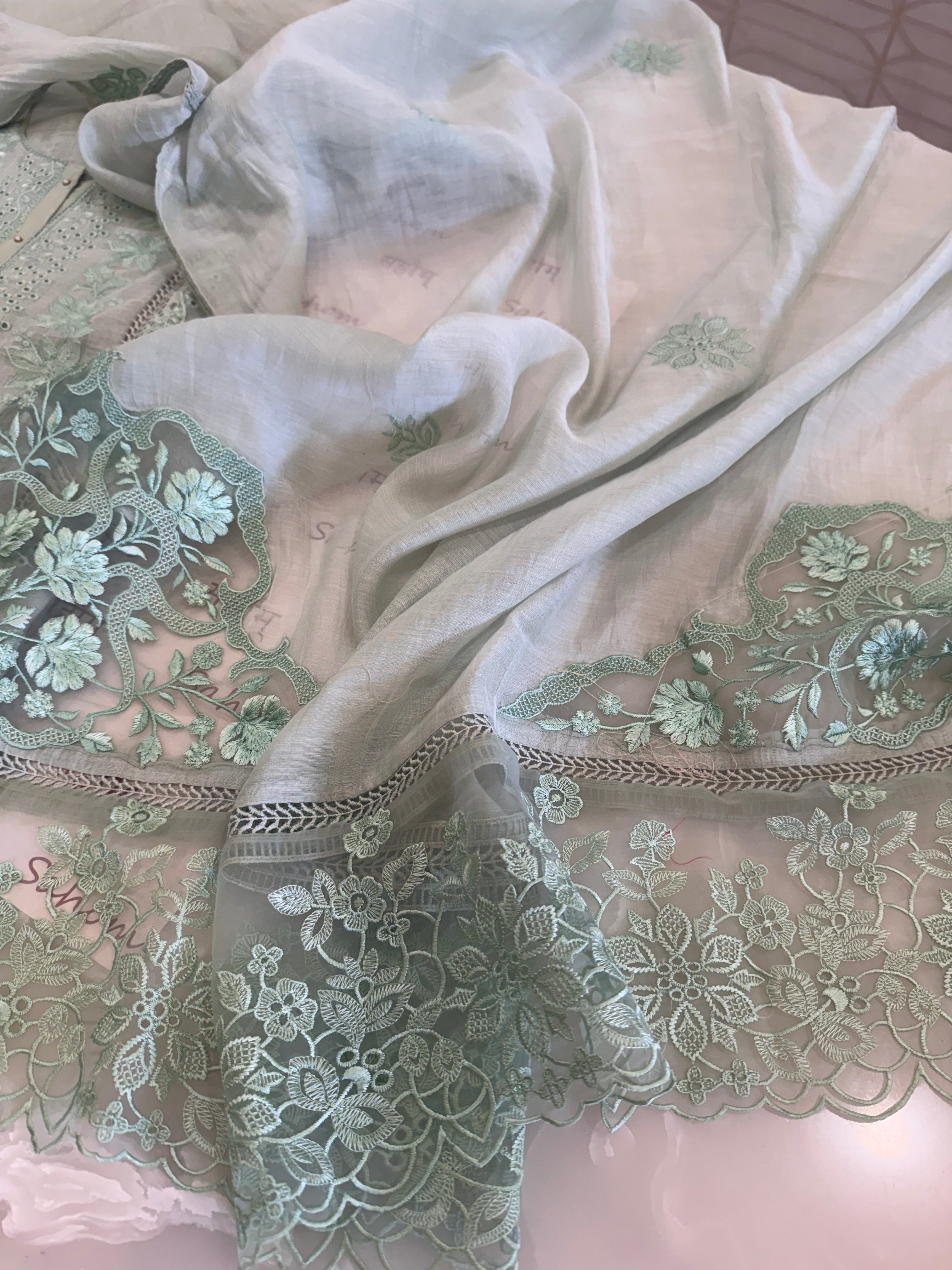 Pure Mul Chanderi Embroidered Kurta Set with Mul Chanderi Dupatta