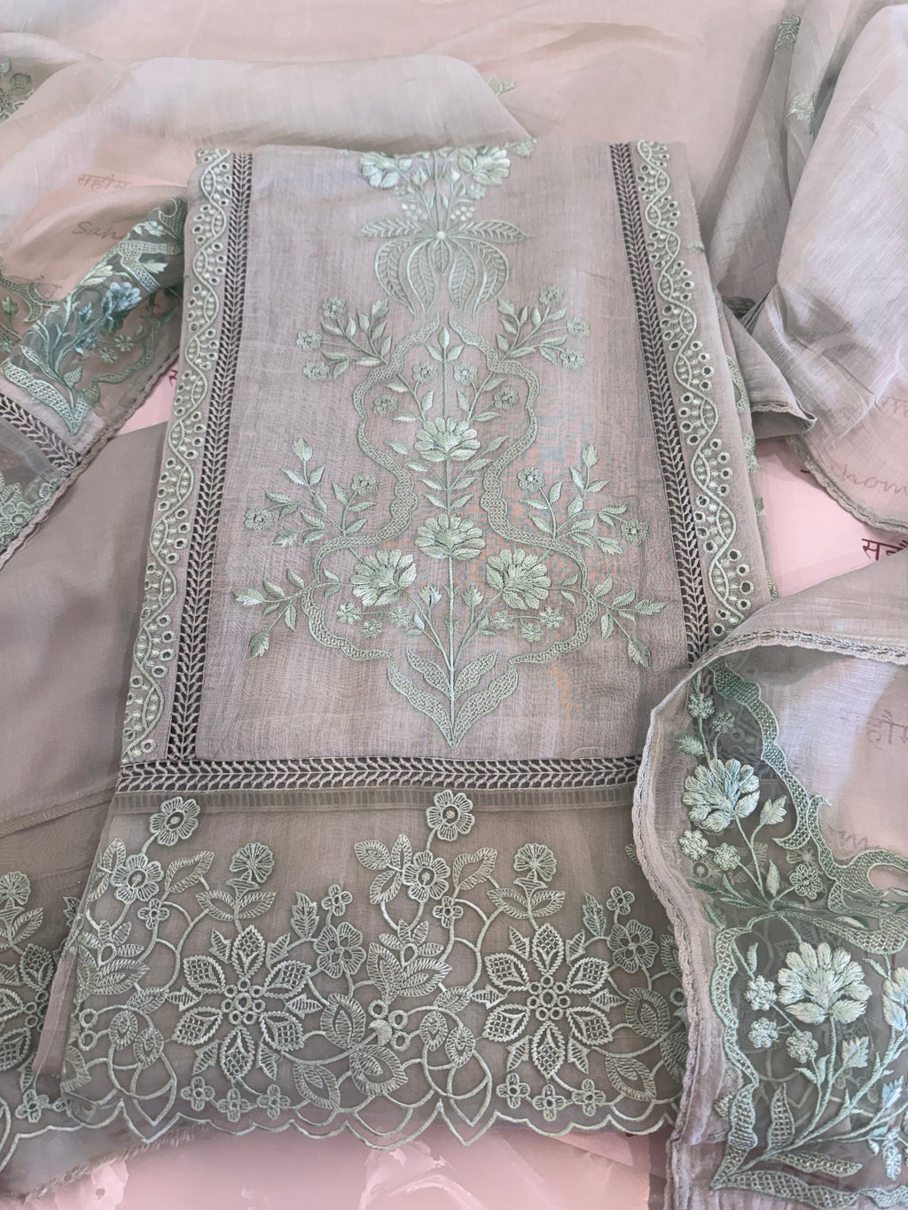 Pure Mul Chanderi Embroidered Kurta Set with Mul Chanderi Dupatta