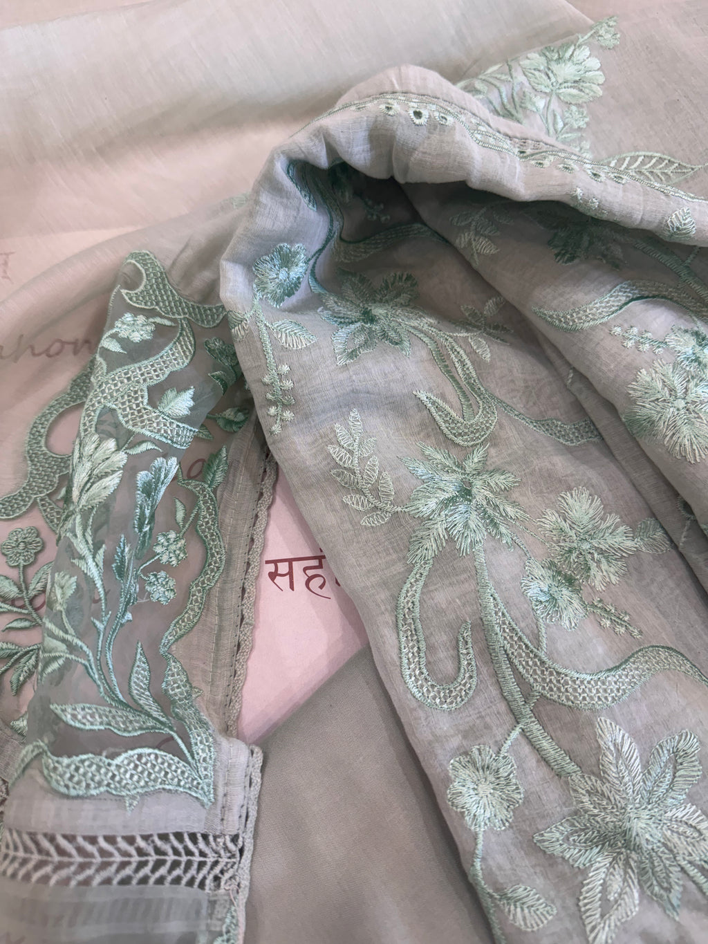 Pure Mul Chanderi Embroidered Kurta Set with Mul Chanderi Dupatta