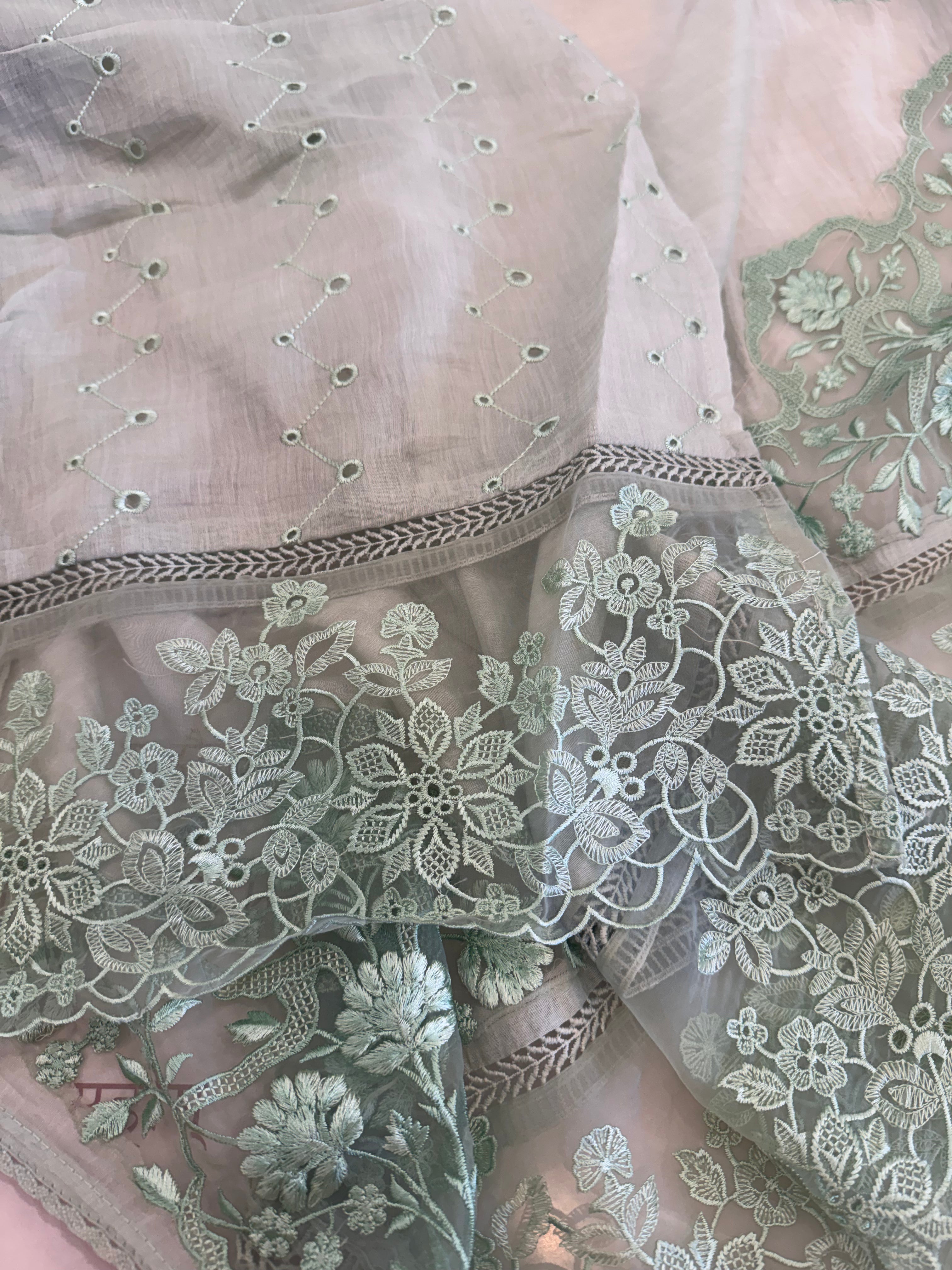 Pure Mul Chanderi Embroidered Kurta Set with Mul Chanderi Dupatta