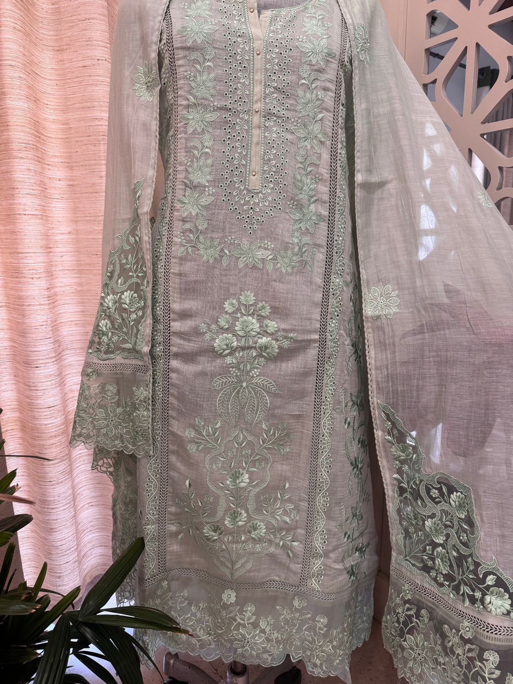 Pure Mul Chanderi Embroidered Kurta Set with Mul Chanderi Dupatta