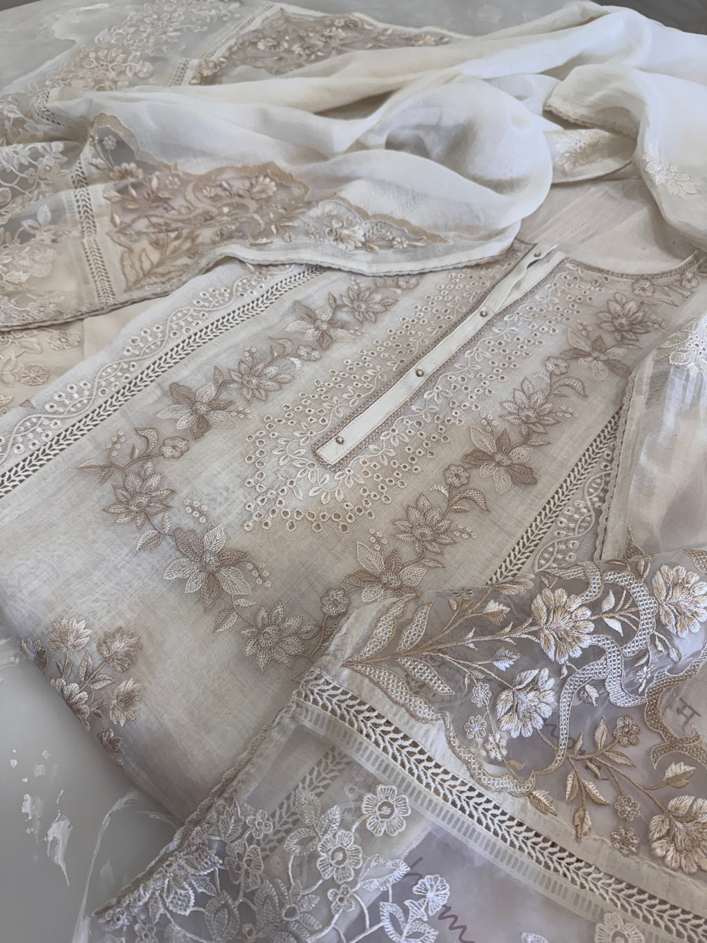 Pure Mul Chanderi Embroidered Kurta Set with Mul Chanderi Dupatta