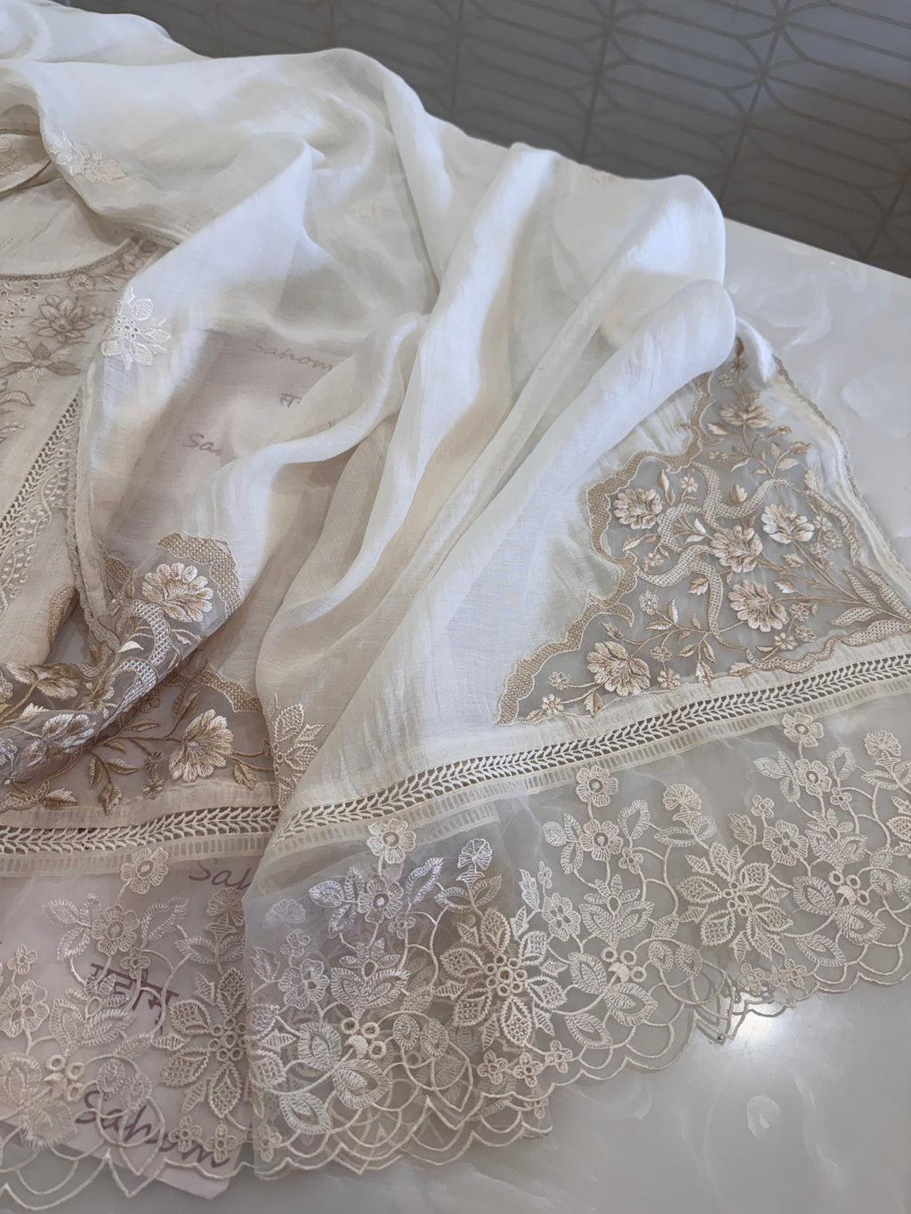 Pure Mul Chanderi Embroidered Kurta Set with Mul Chanderi Dupatta