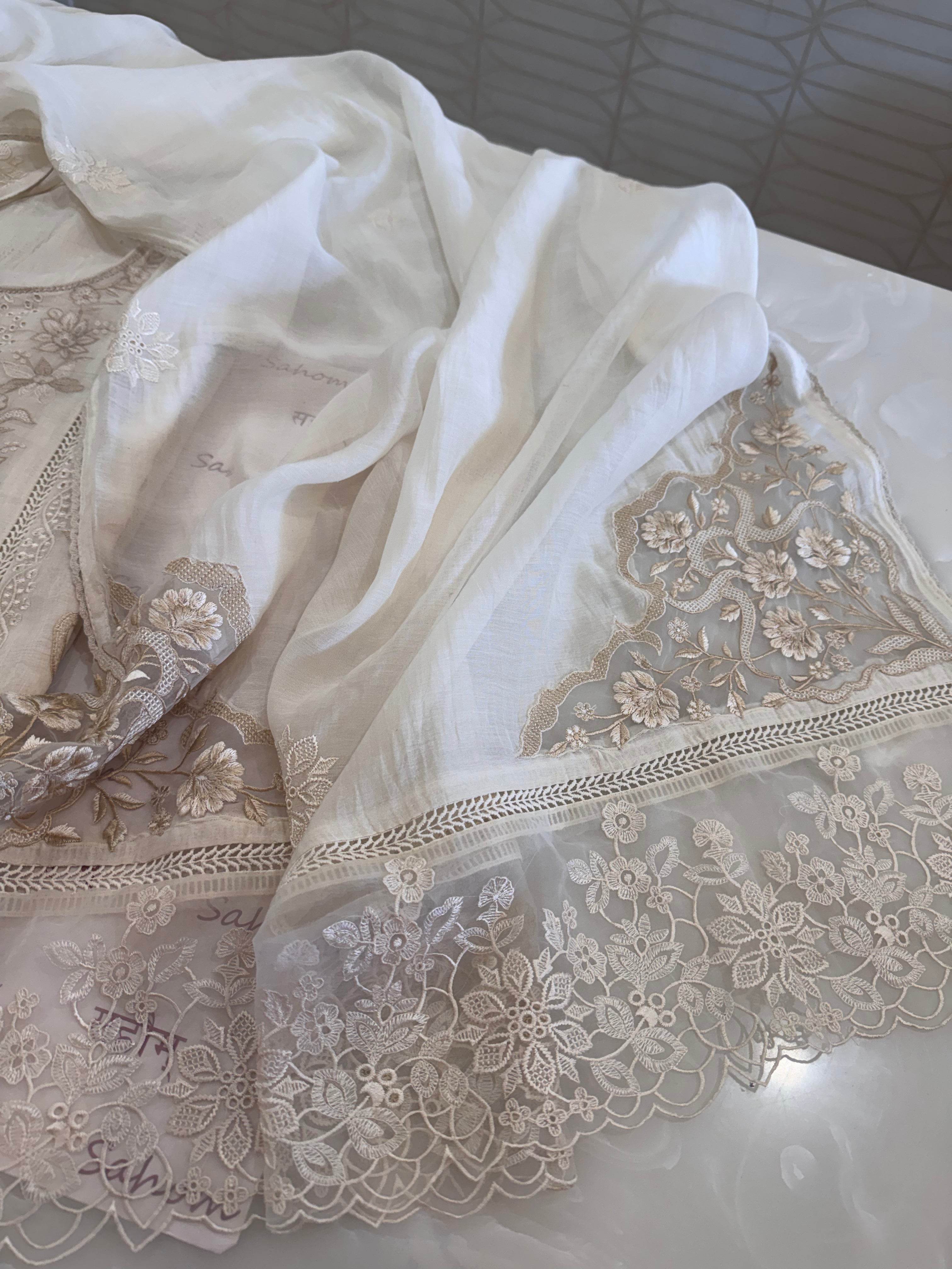 Pure Mul Chanderi Embroidered Kurta Set with Mul Chanderi Dupatta