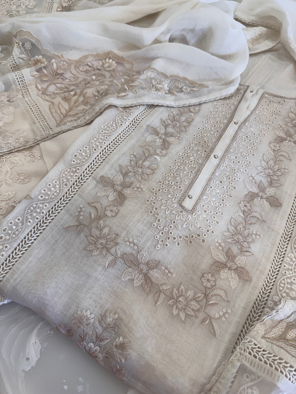 Pure Mul Chanderi Embroidered Kurta Set with Mul Chanderi Dupatta