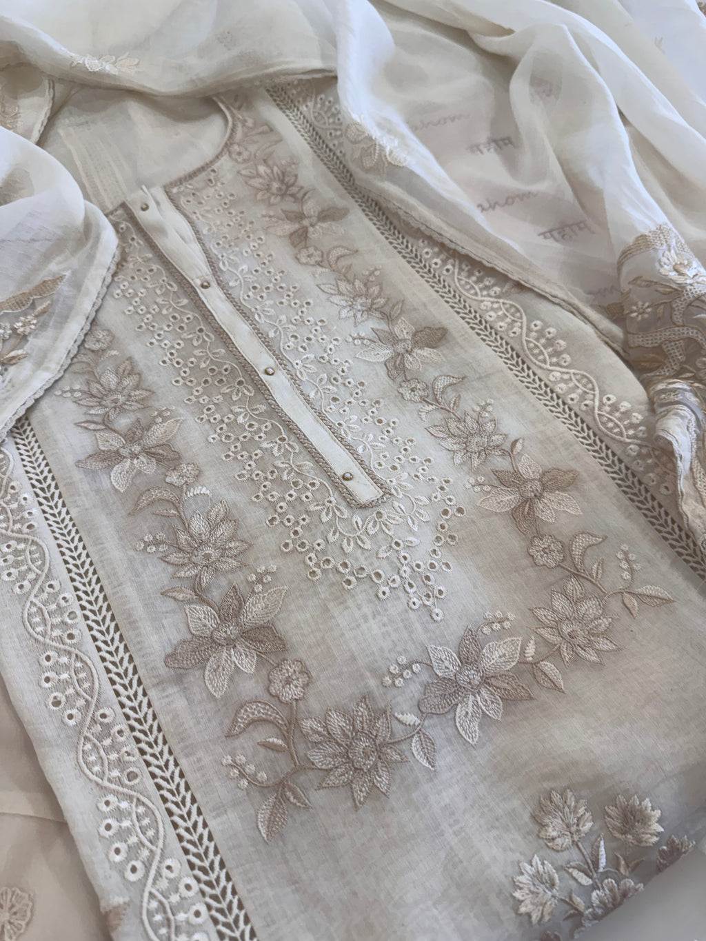 Pure Mul Chanderi Embroidered Kurta Set with Mul Chanderi Dupatta