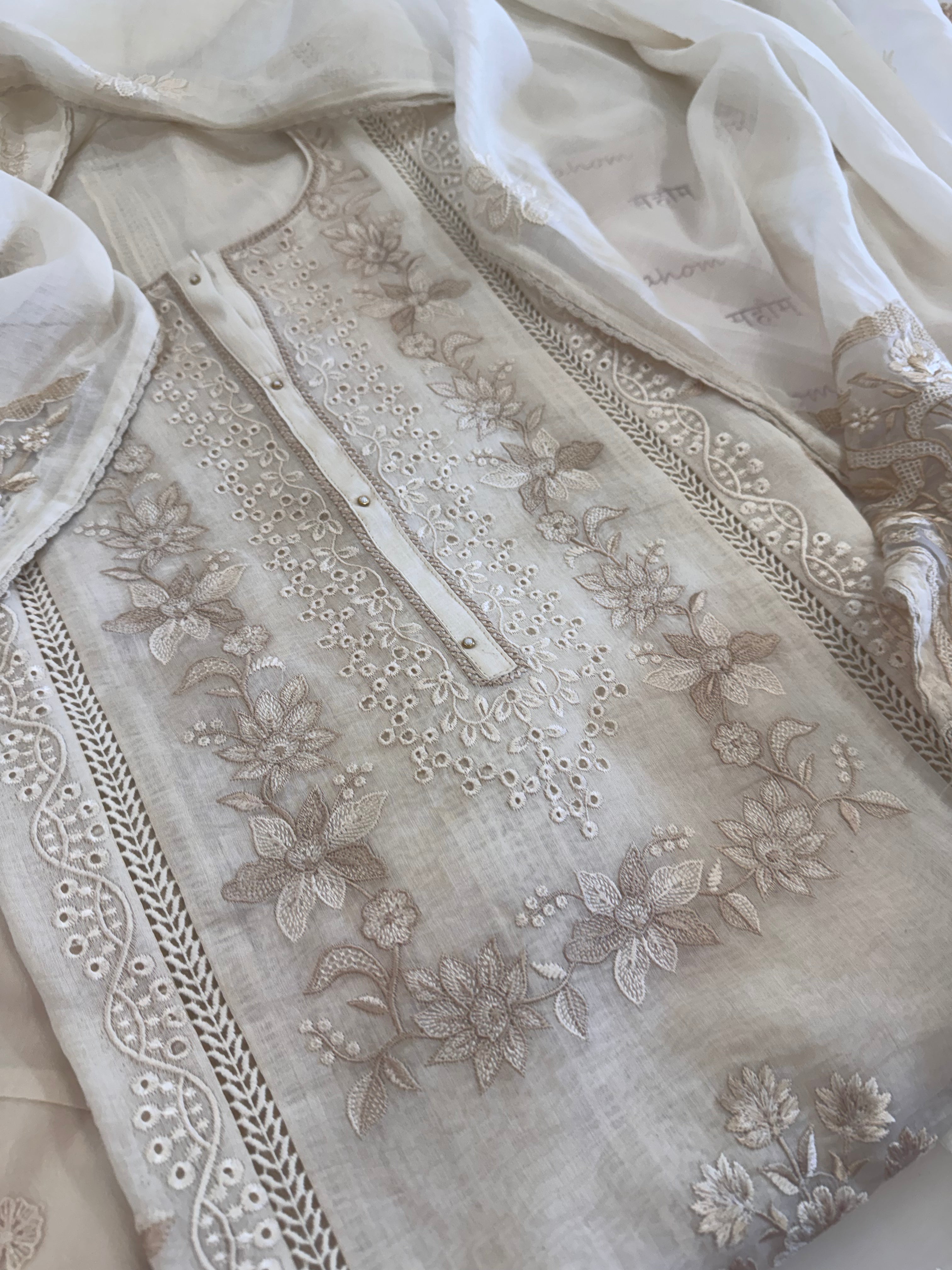 Pure Mul Chanderi Embroidered Kurta Set with Mul Chanderi Dupatta