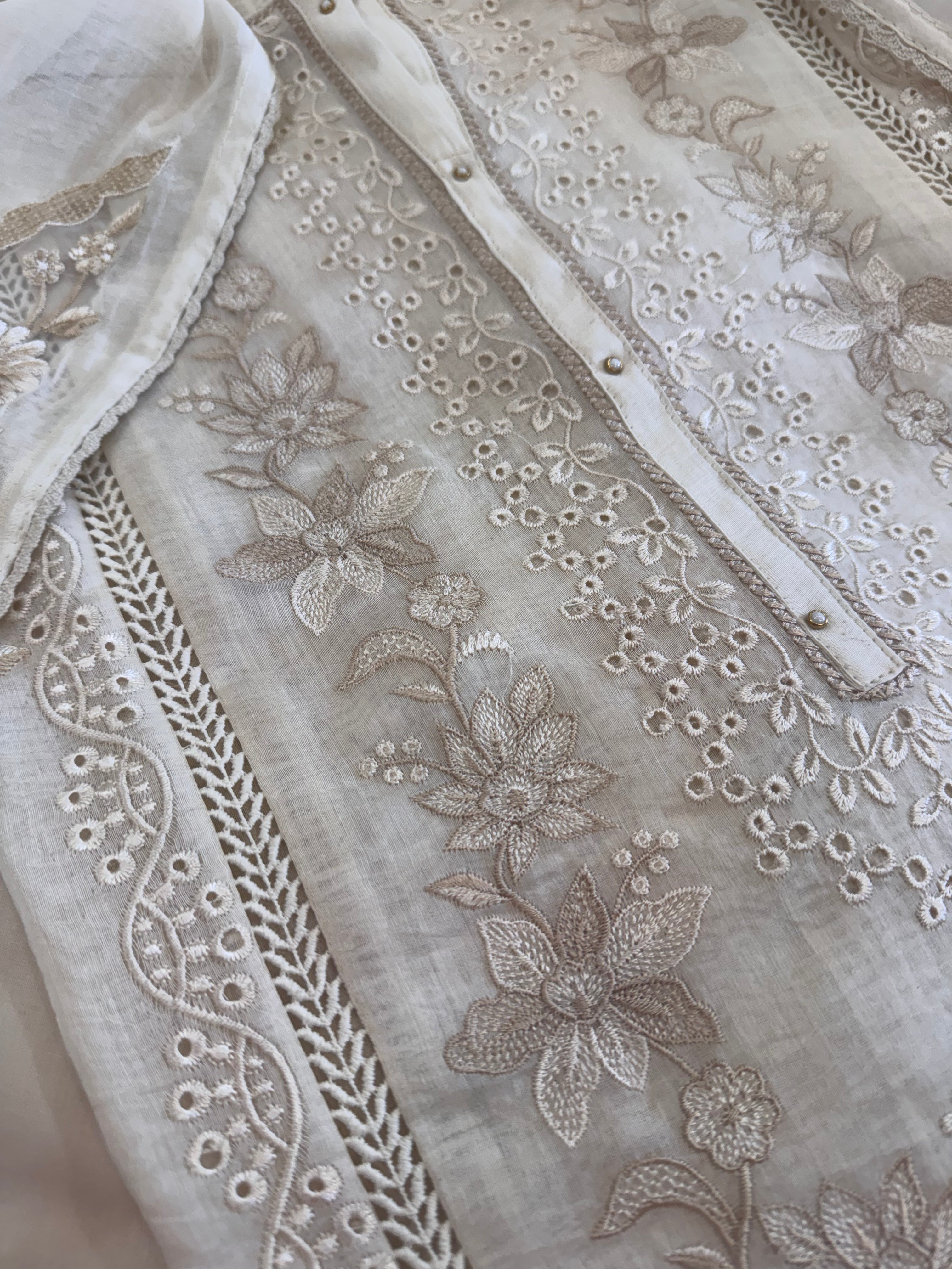 Pure Mul Chanderi Embroidered Kurta Set with Mul Chanderi Dupatta