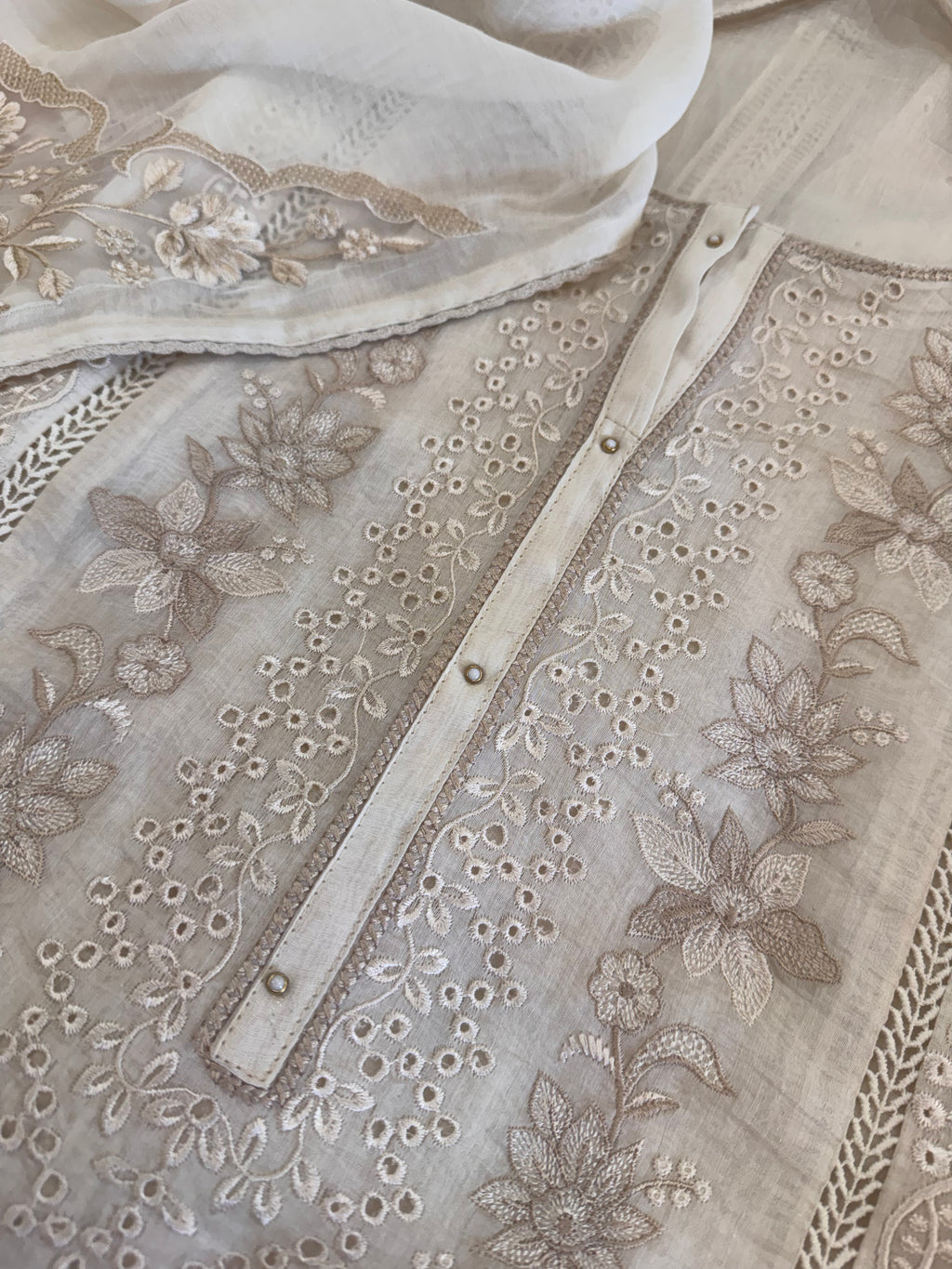 Pure Mul Chanderi Embroidered Kurta Set with Mul Chanderi Dupatta