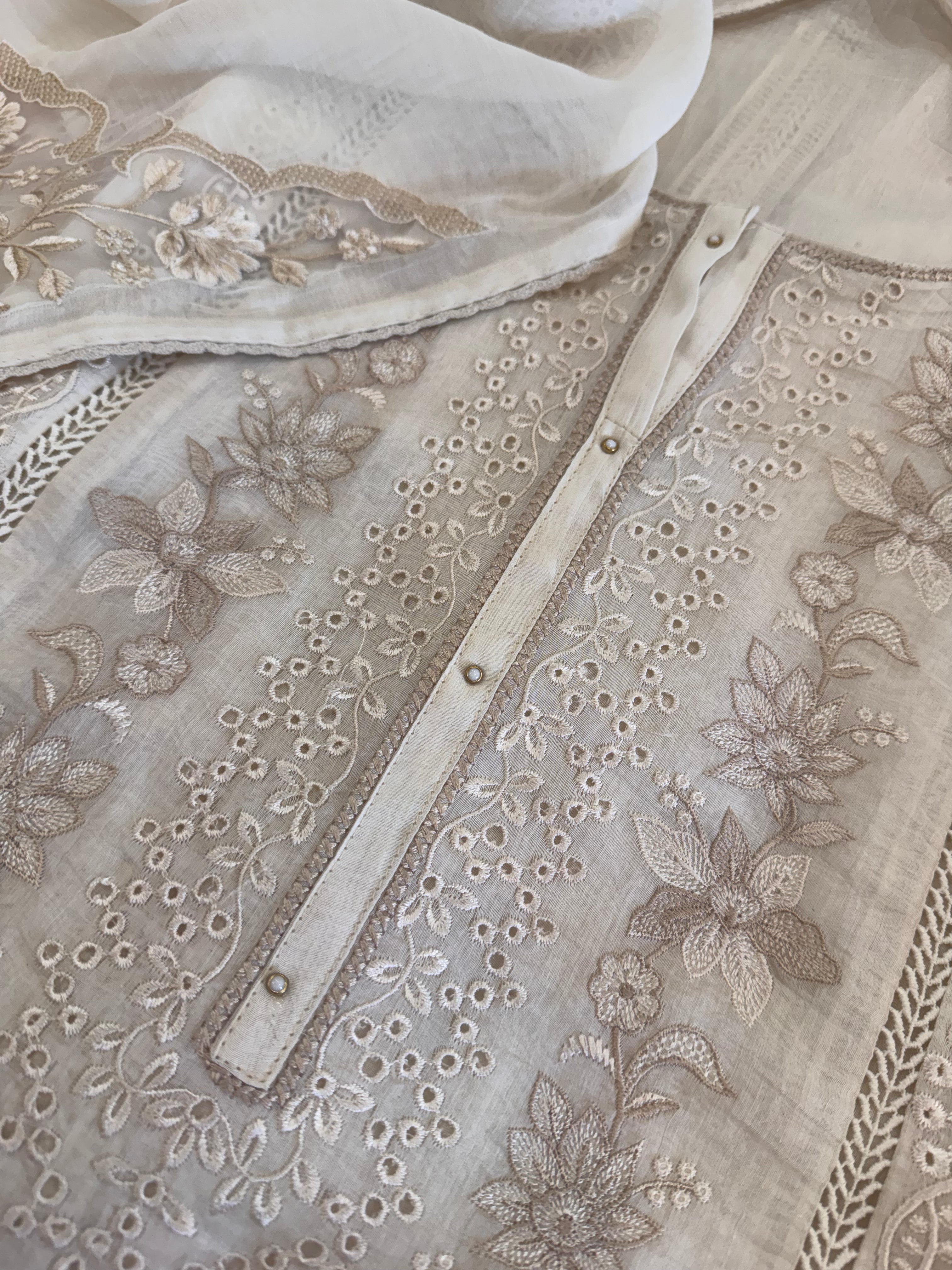 Pure Mul Chanderi Embroidered Kurta Set with Mul Chanderi Dupatta