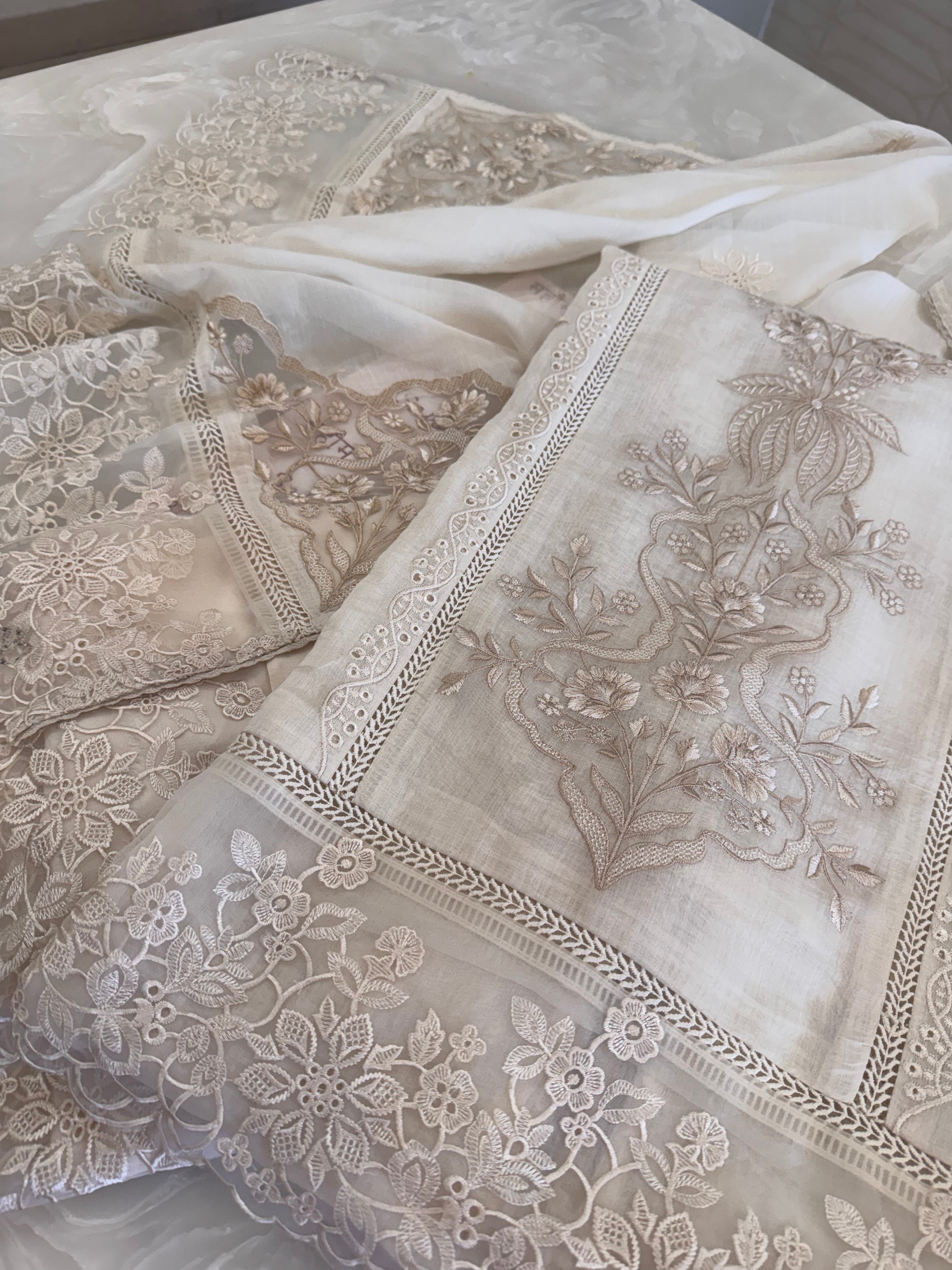 Pure Mul Chanderi Embroidered Kurta Set with Mul Chanderi Dupatta