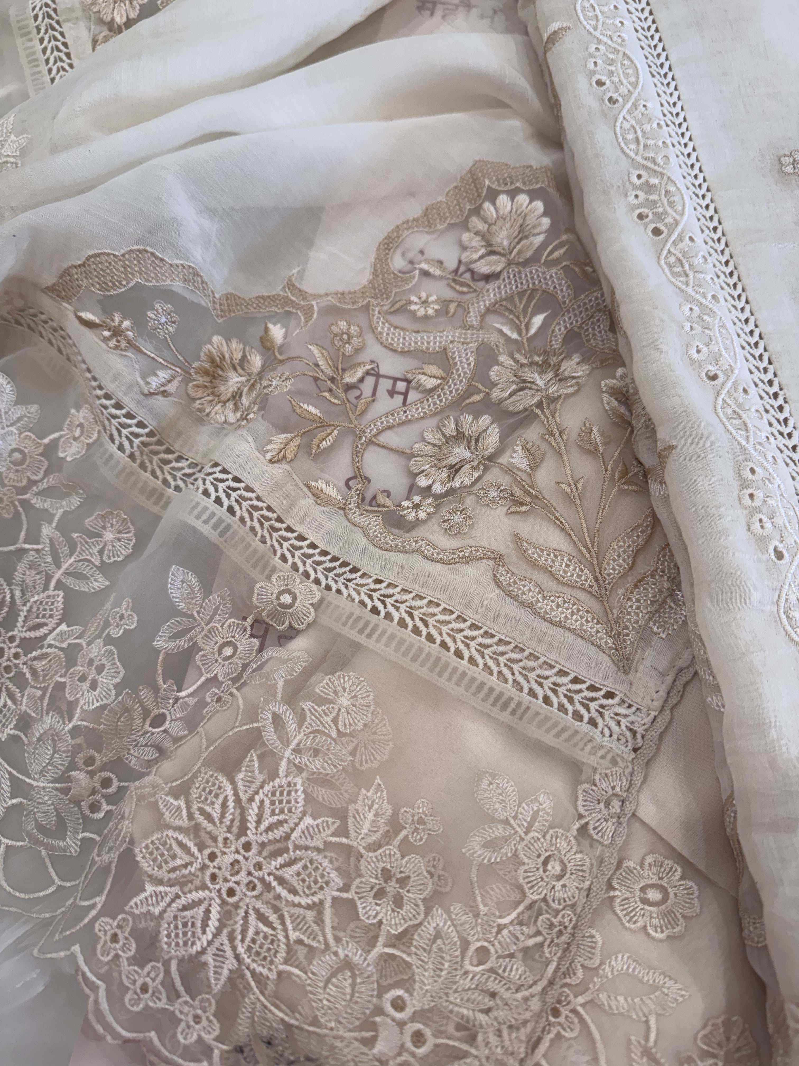 Pure Mul Chanderi Embroidered Kurta Set with Mul Chanderi Dupatta