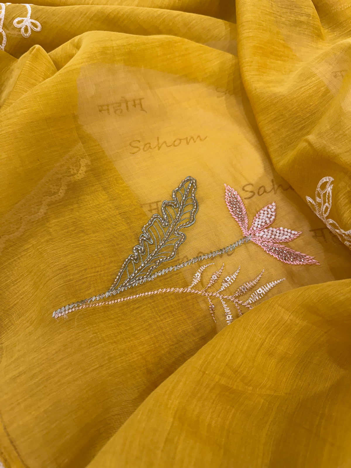 Pure Mul Chanderi Kurta Set with Thread & Hand Embroidery