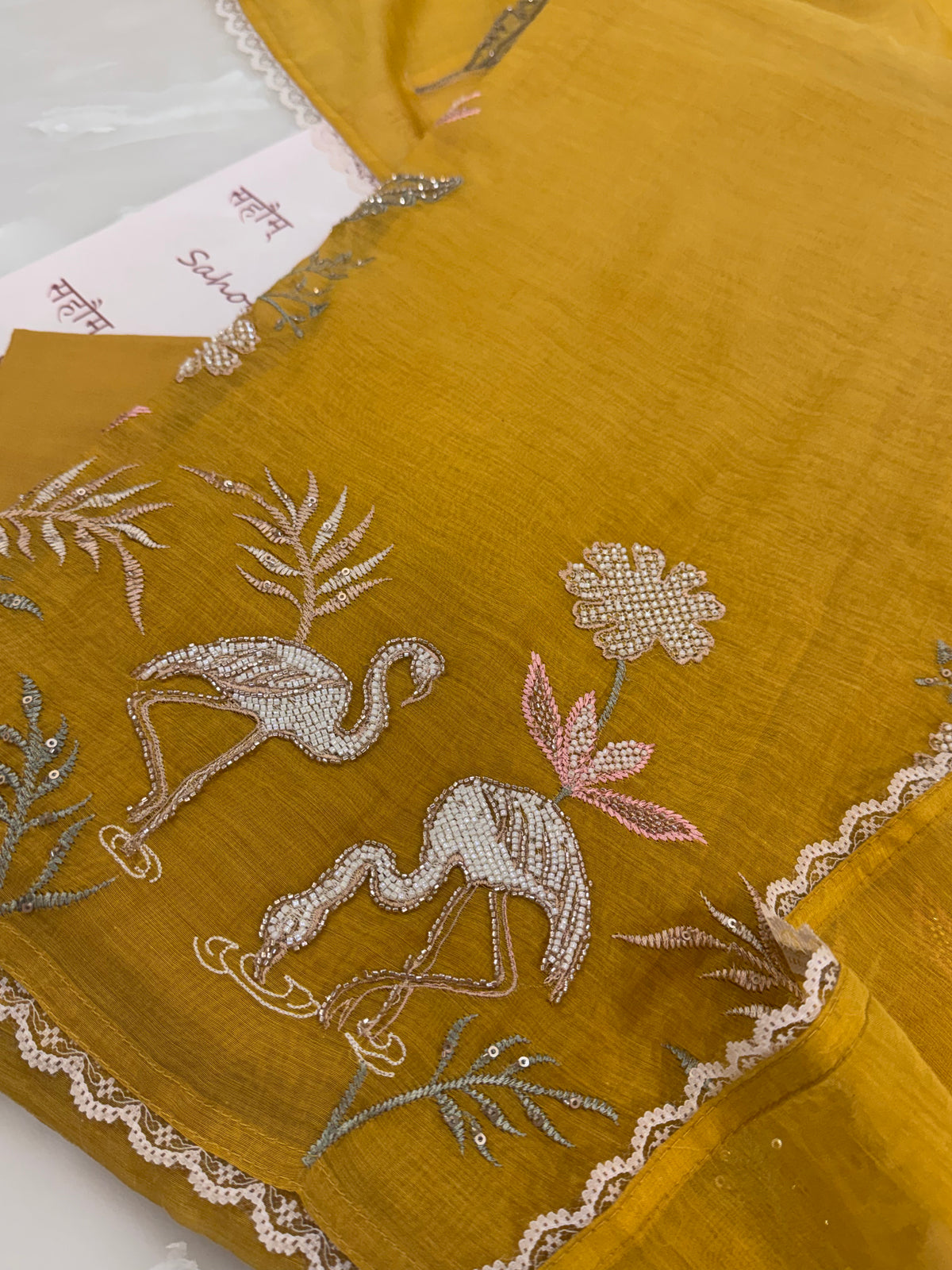 Pure Mul Chanderi Kurta Set with Thread & Hand Embroidery