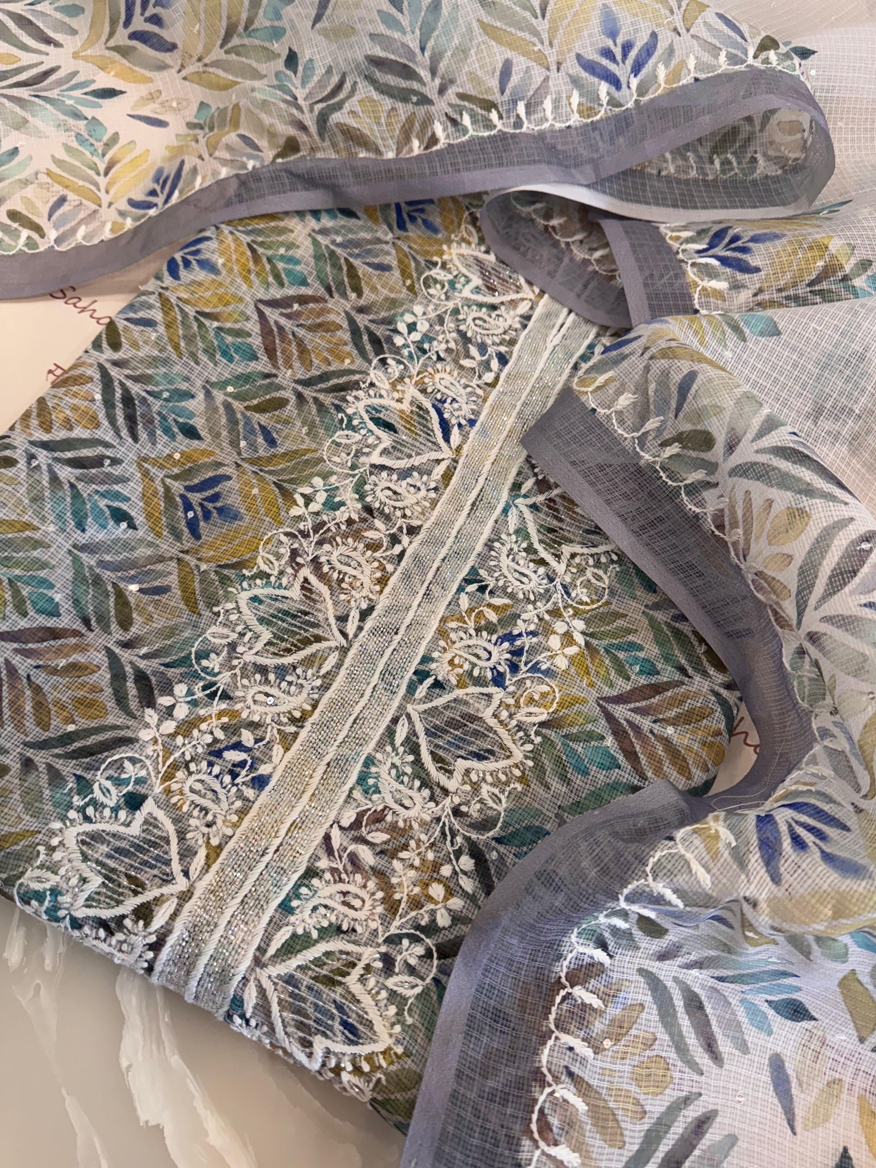 Digital Print Kota Doria Chikankari Kurta Dupatta Set