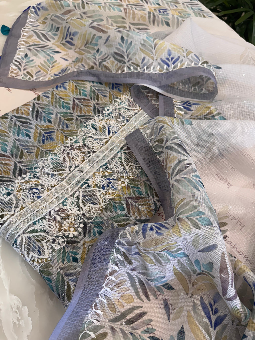 Digital Print Kota Doria Chikankari Kurta Dupatta Set