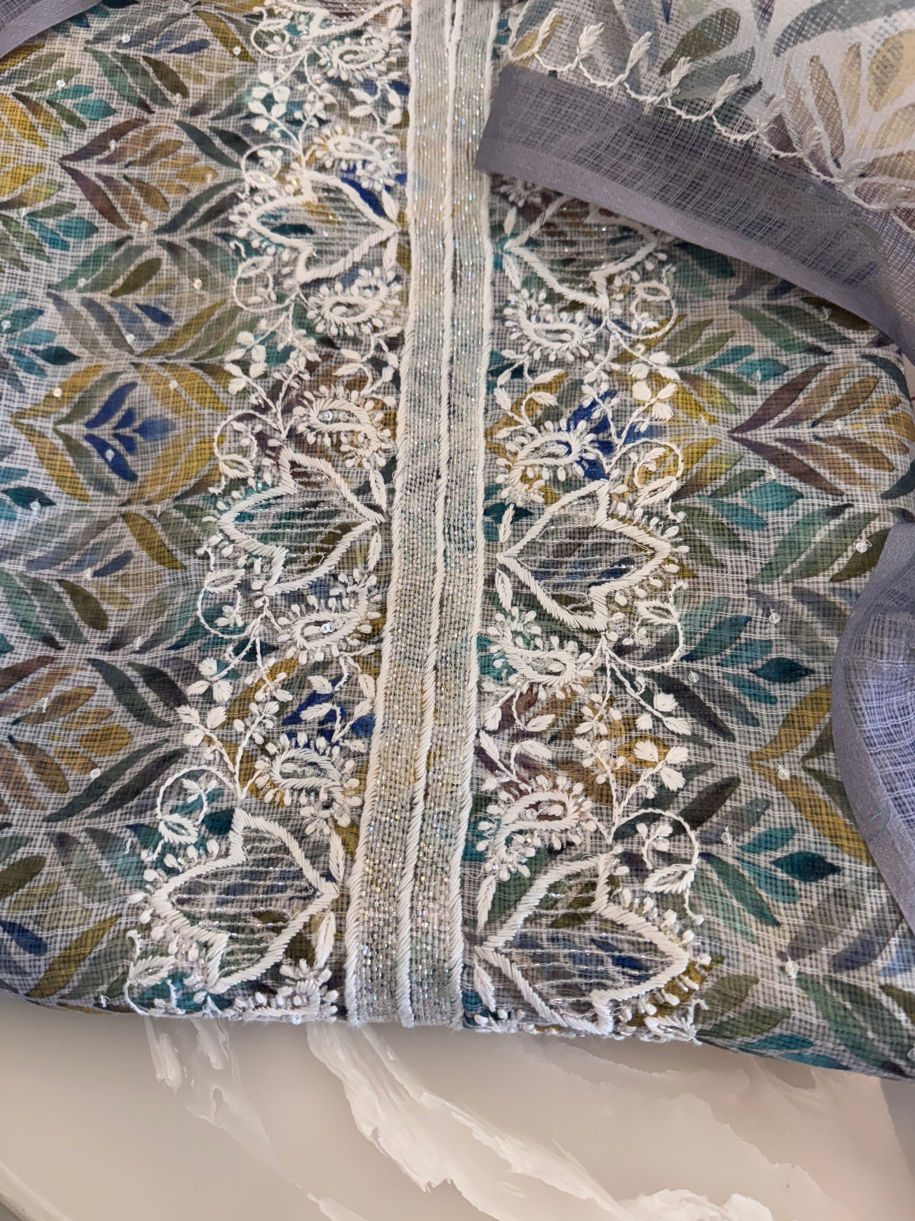 Digital Print Kota Doria Chikankari Kurta Dupatta Set